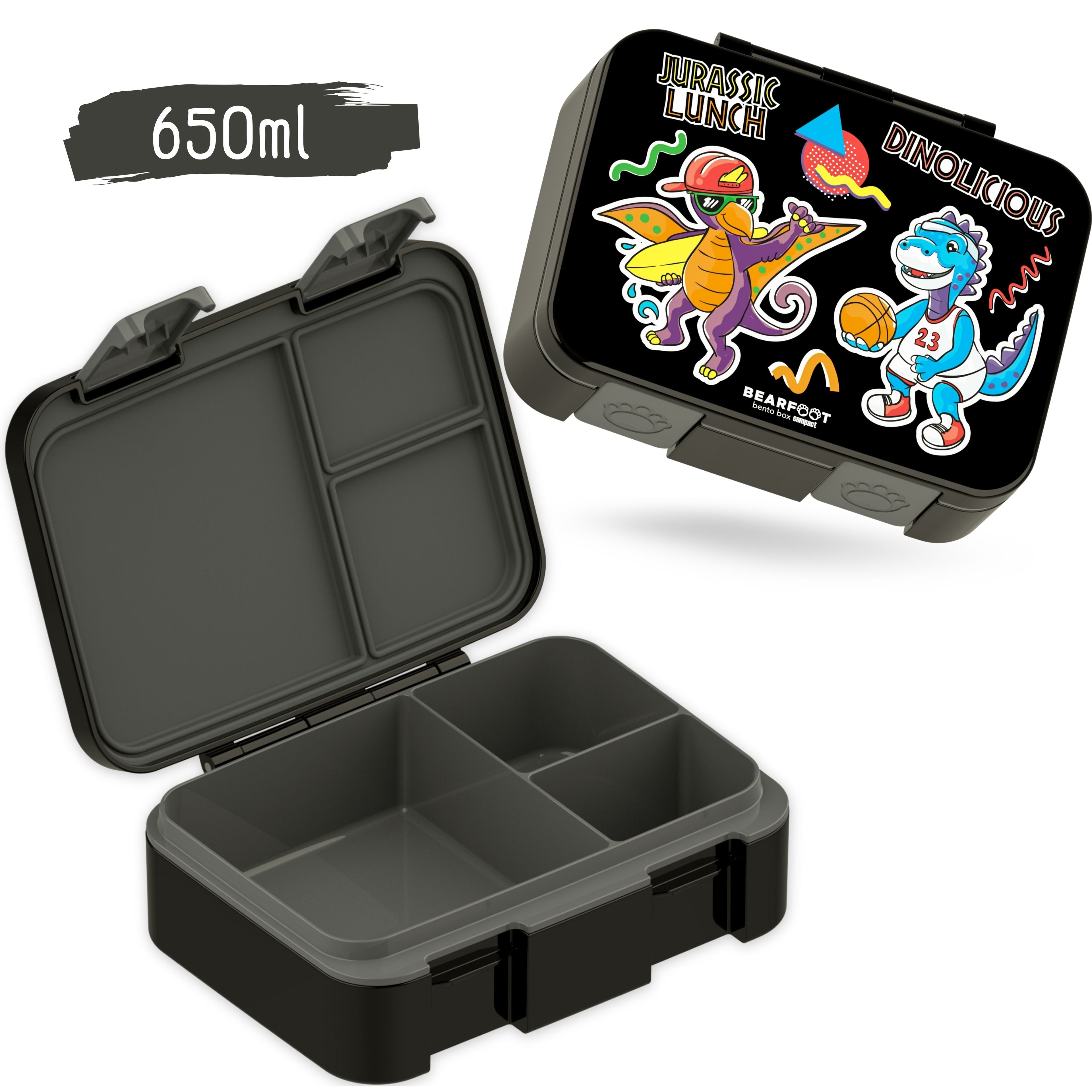 Brotdose mit Fächern, leicht & auslaufsicher - Dinos schwarz