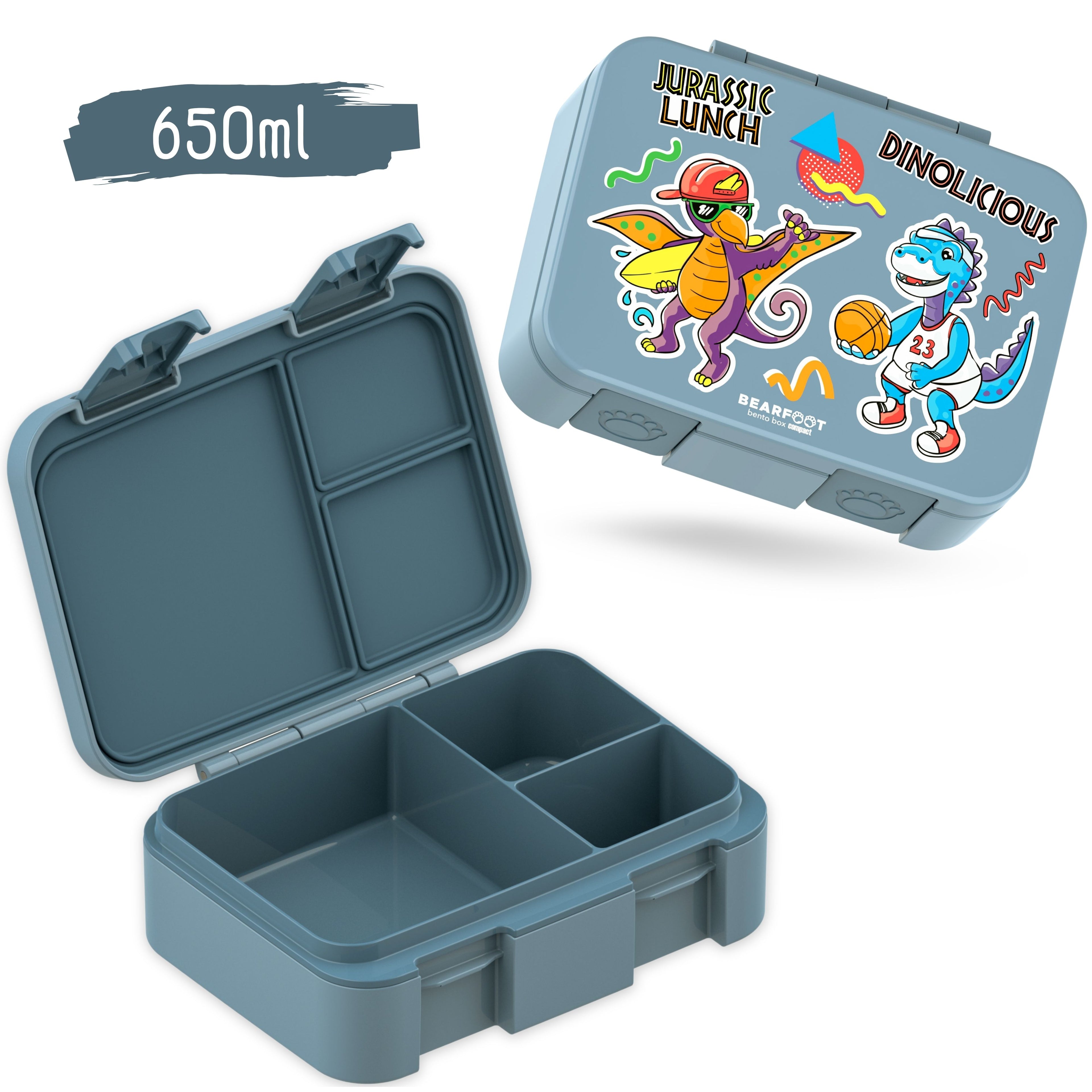 Brotdose mit Fächern, leicht & auslaufsicher - Dinos blau