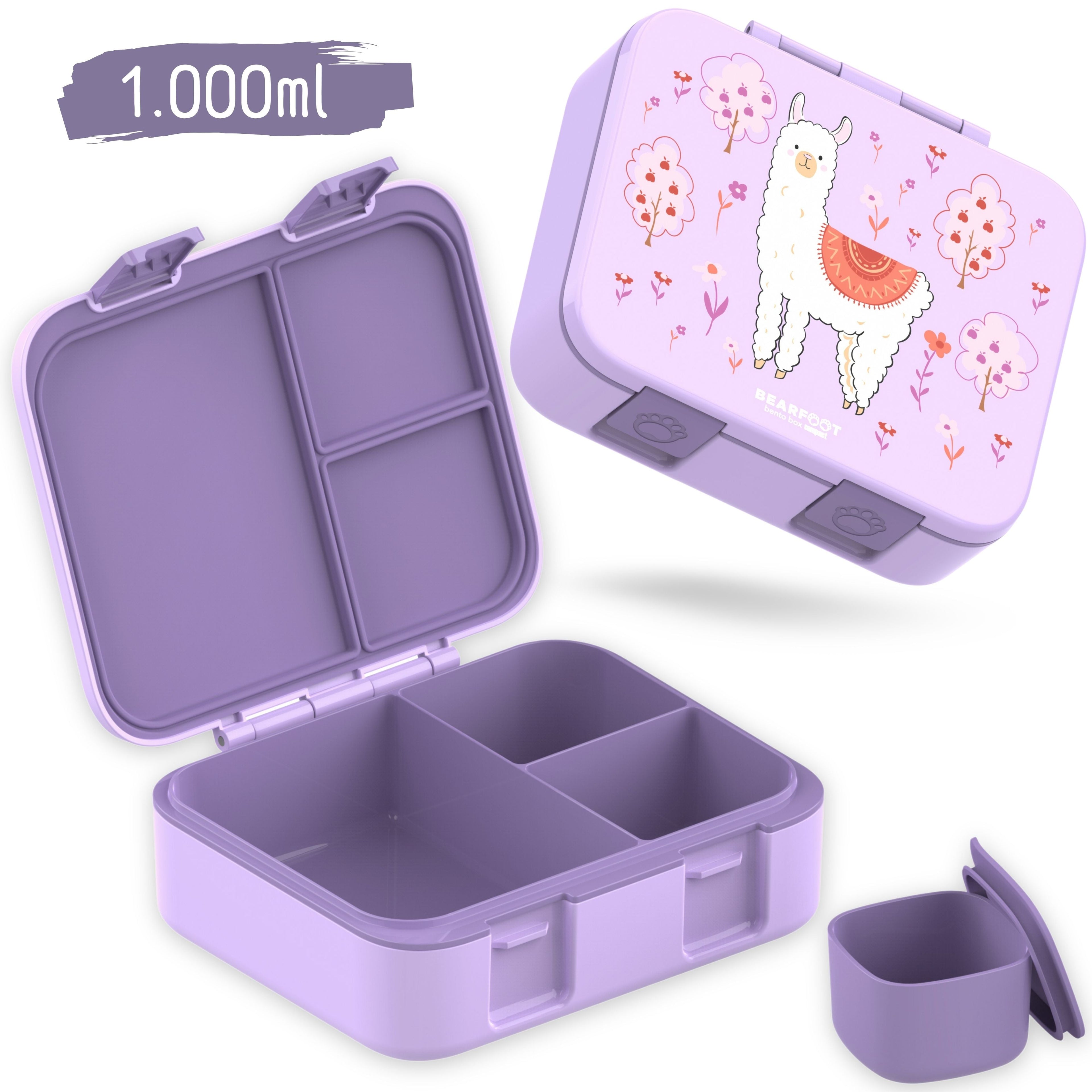 Brotdose mit Fächern, leicht & auslaufsicher - Lama lila