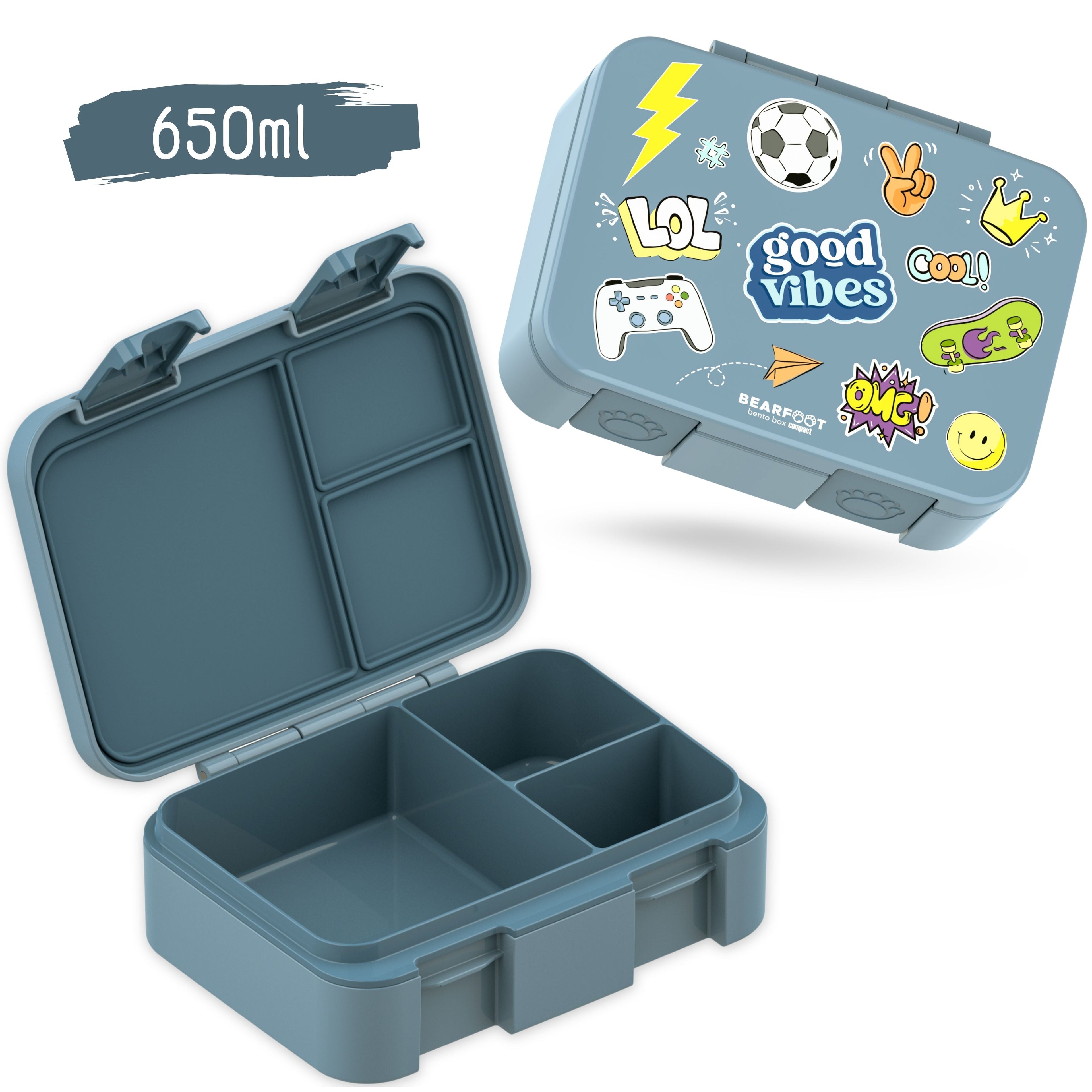 Brotdose mit Fächern, leicht & auslaufsicher - Sticker blau