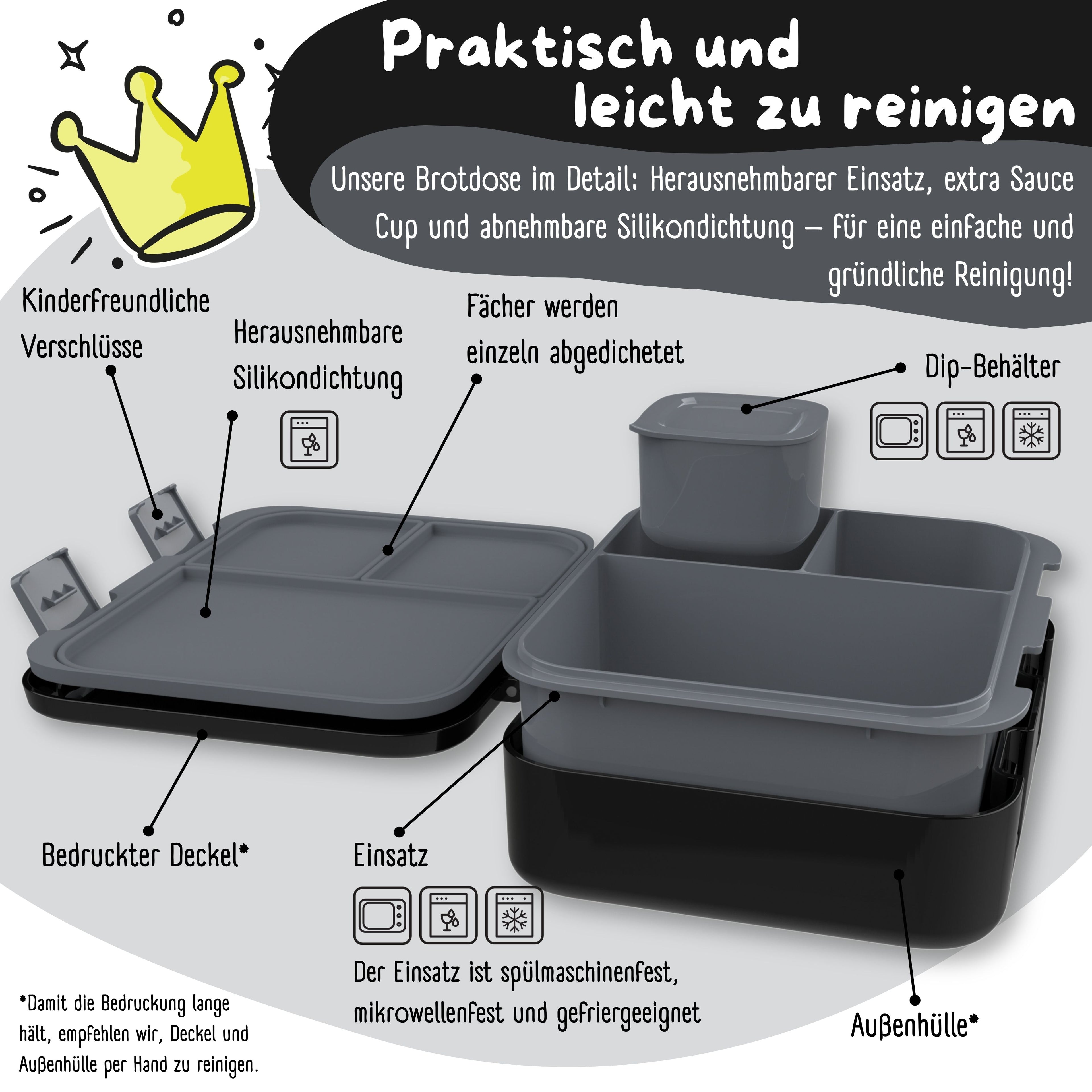 Brotdose mit Fächern, leicht & auslaufsicher - Sticker schwarz