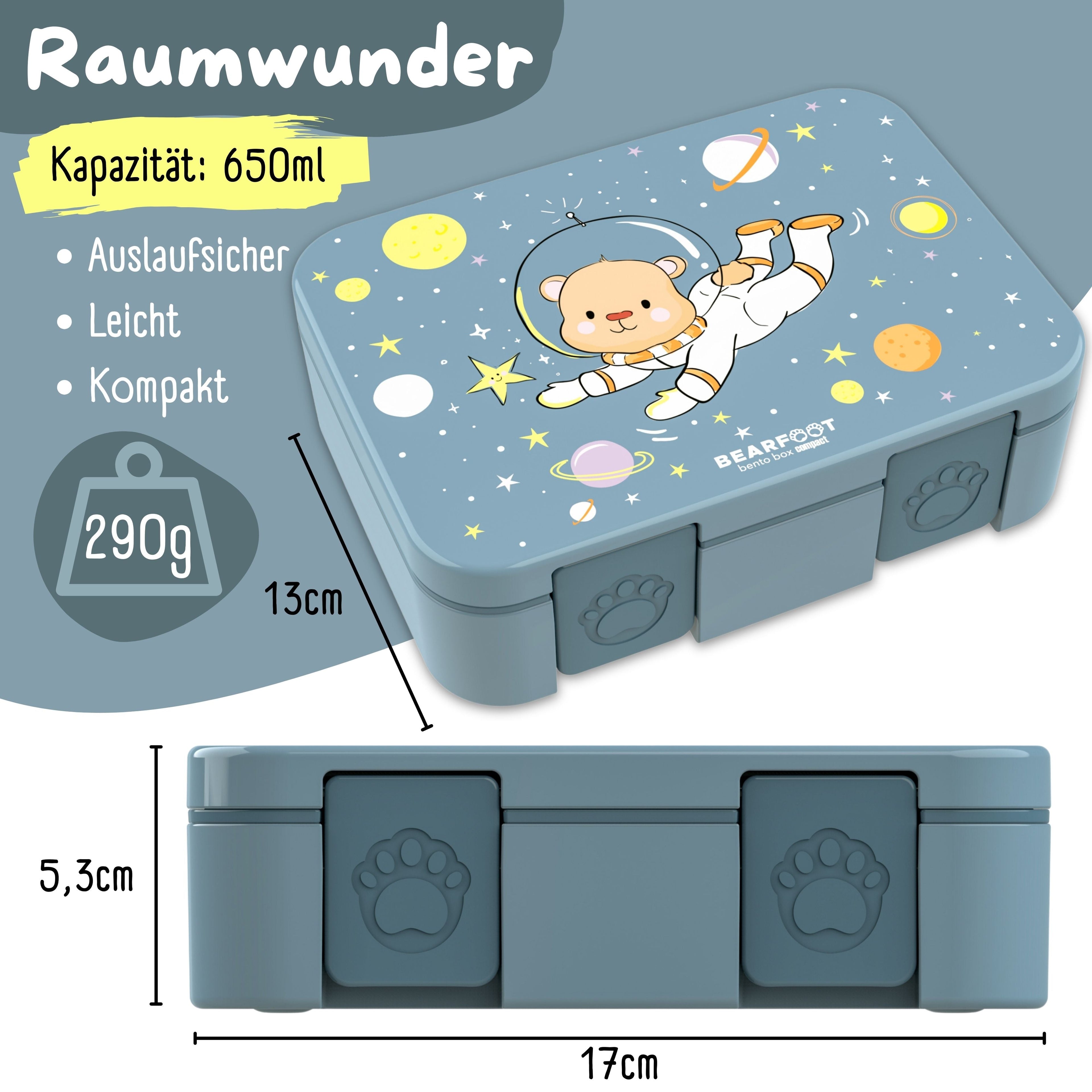 Brotdose mit Fächern, leicht & auslaufsicher - Bär blau