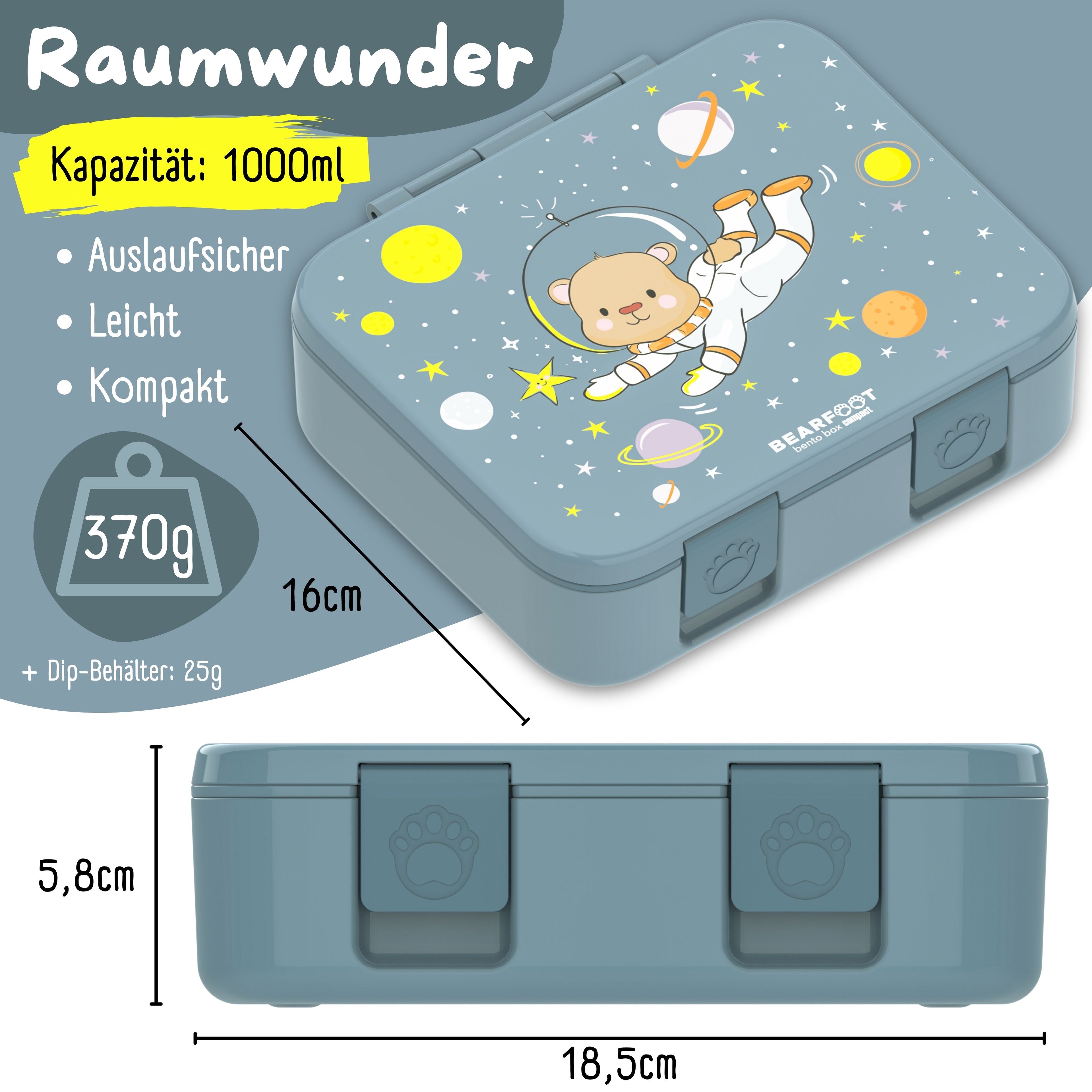 Brotdose mit Fächern, leicht & auslaufsicher - Bär blau