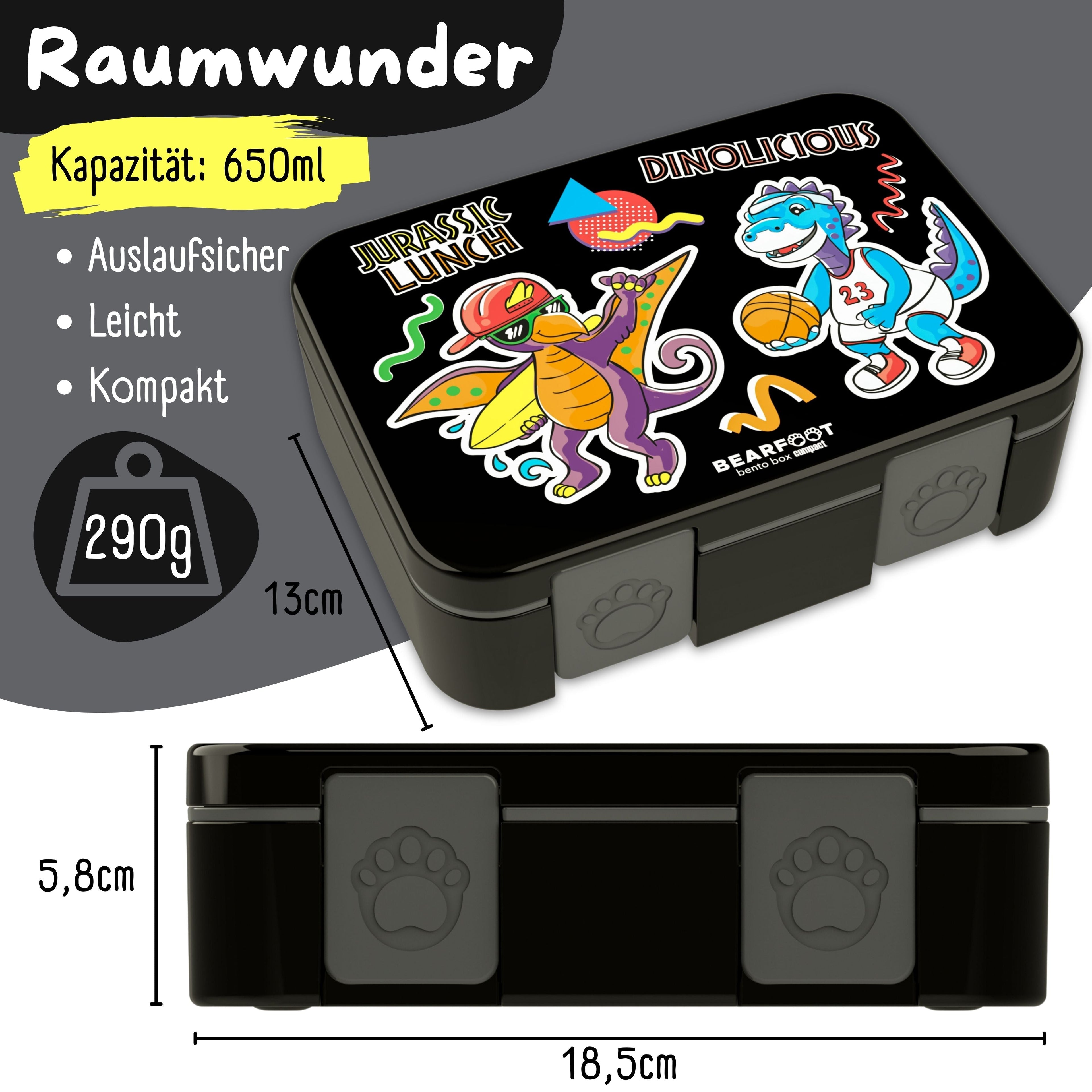 Brotdose mit Fächern, leicht & auslaufsicher - Dinos schwarz