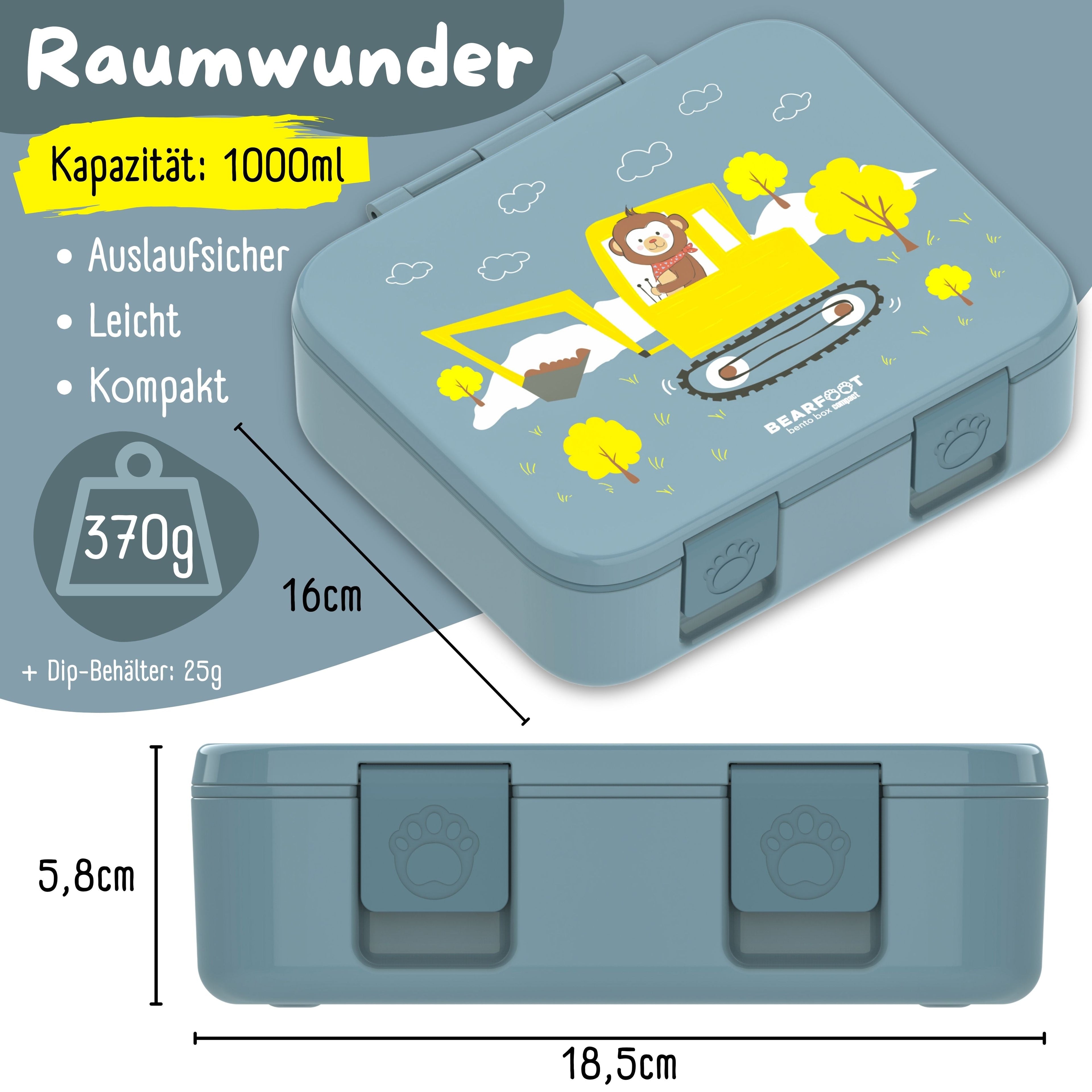 Brotdose mit Fächern, leicht & auslaufsicher - Bagger blau