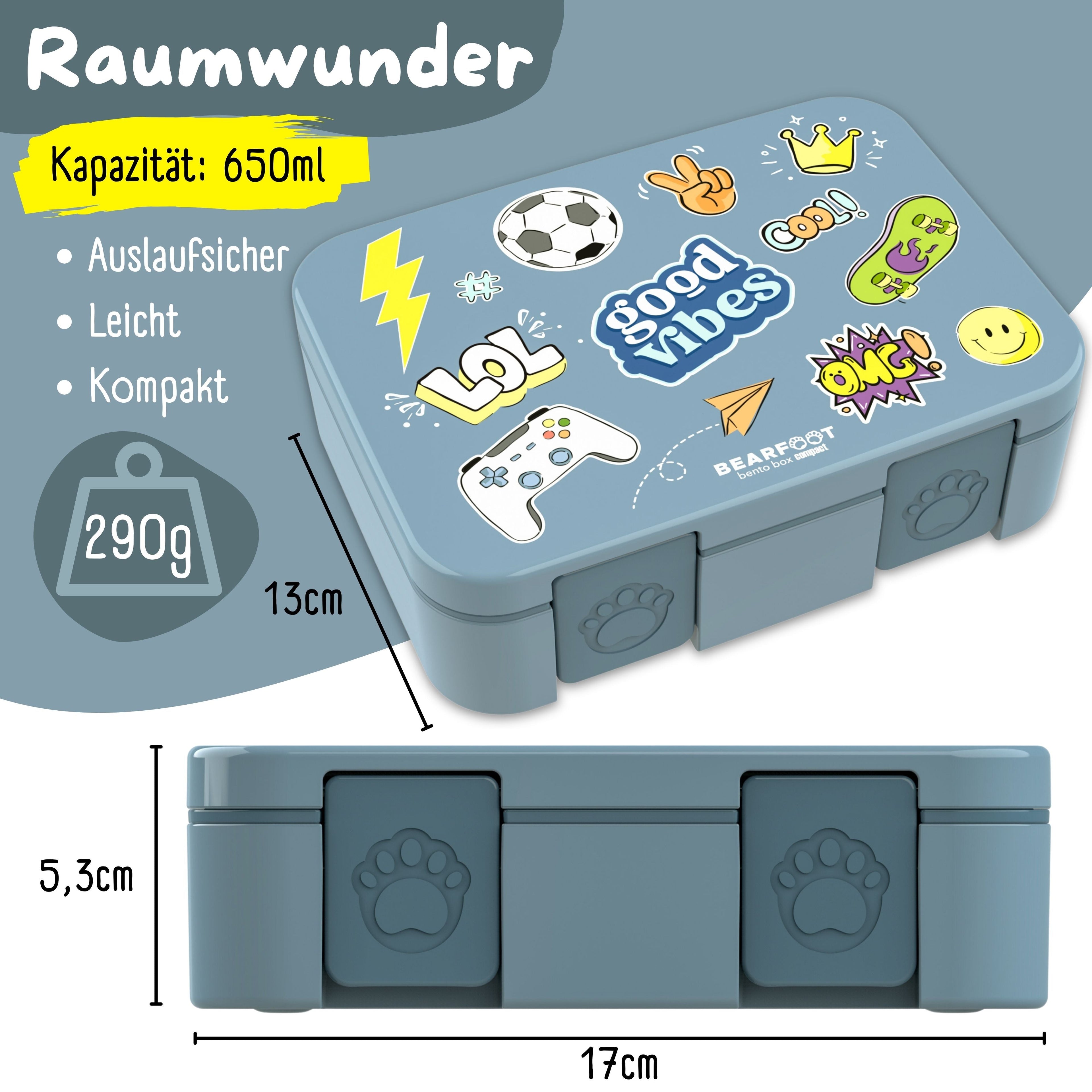 Brotdose mit Fächern, leicht & auslaufsicher - Sticker blau