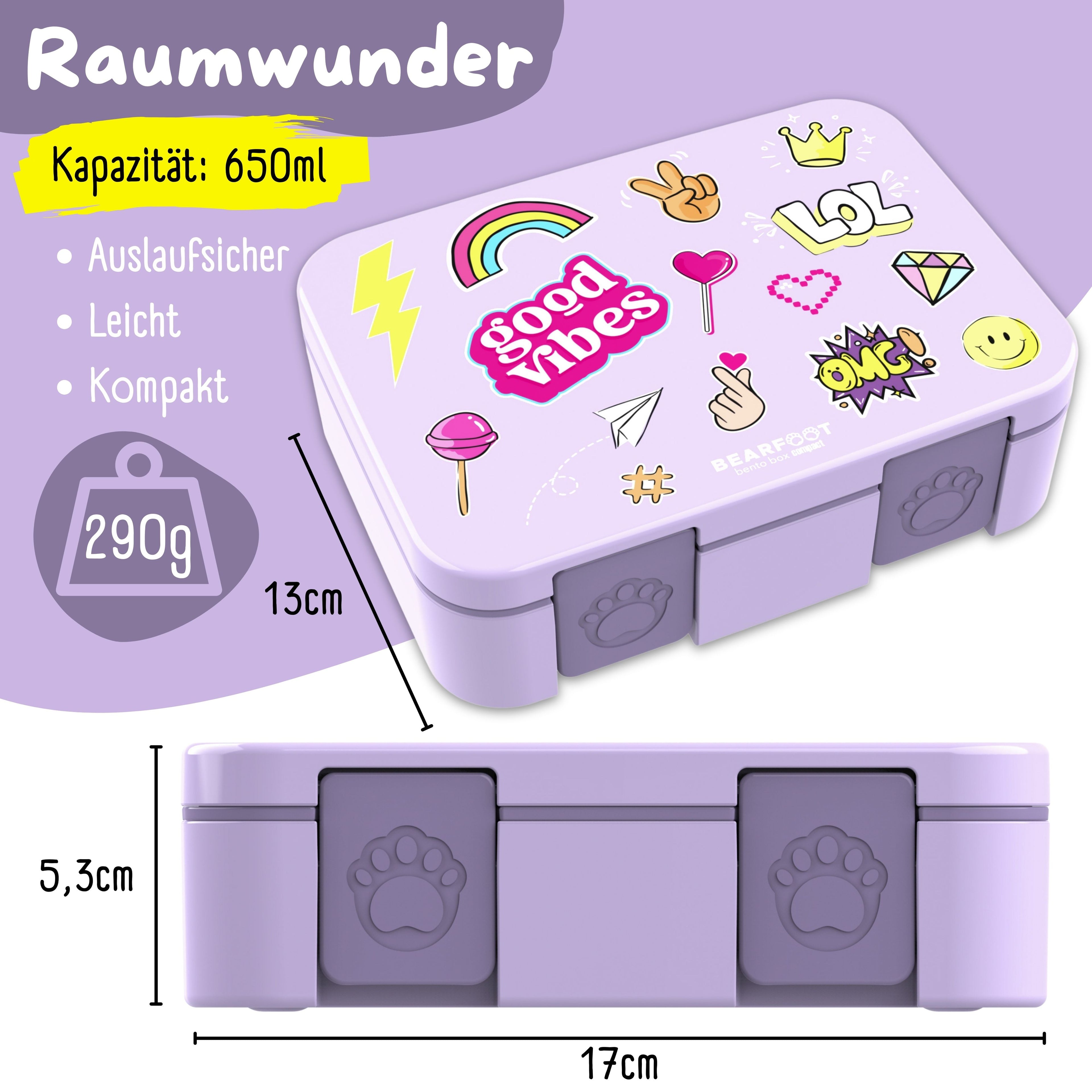 Brotdose mit Fächern, leicht & auslaufsicher - Sticker lila