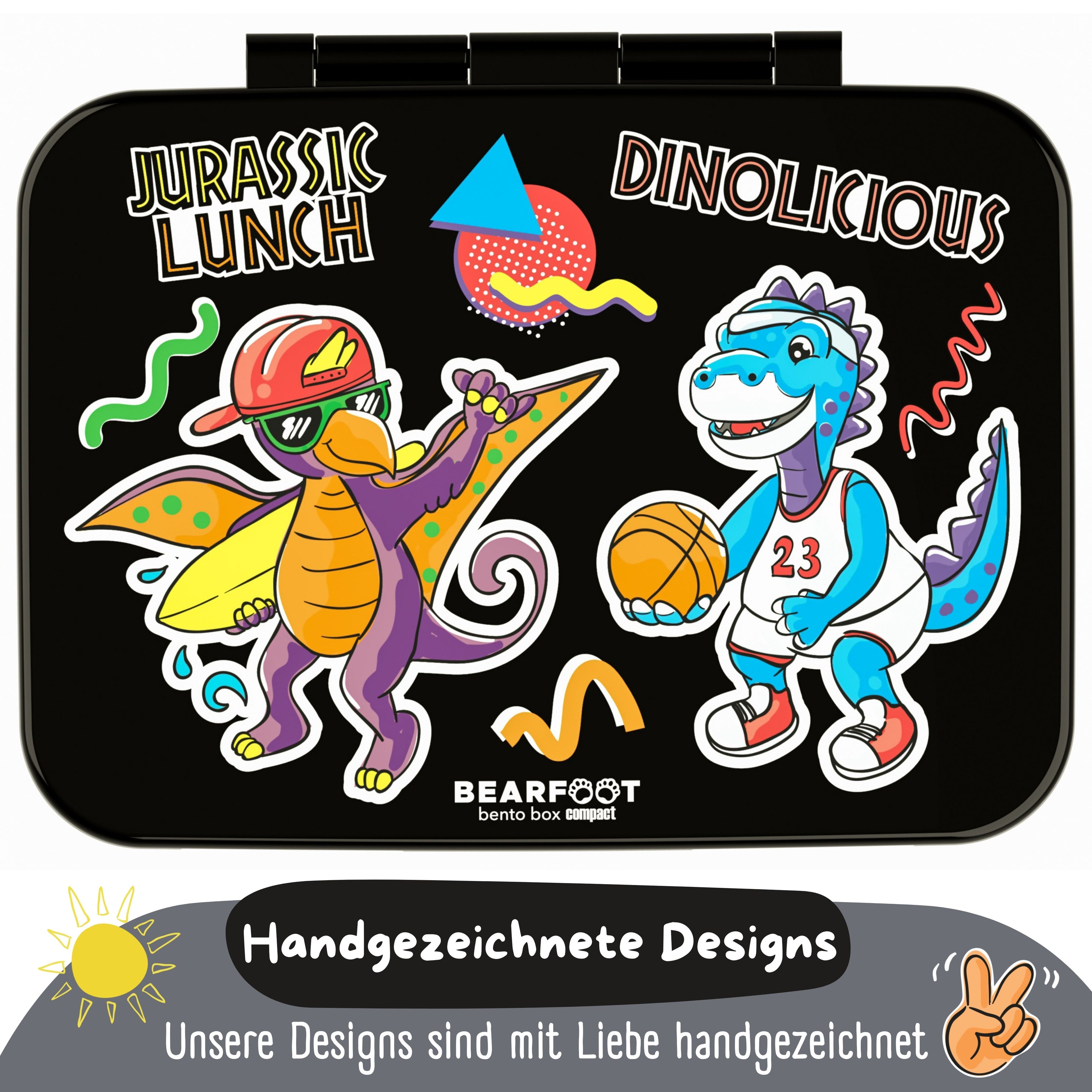 Brotdose mit Fächern, leicht & auslaufsicher - Dinos schwarz