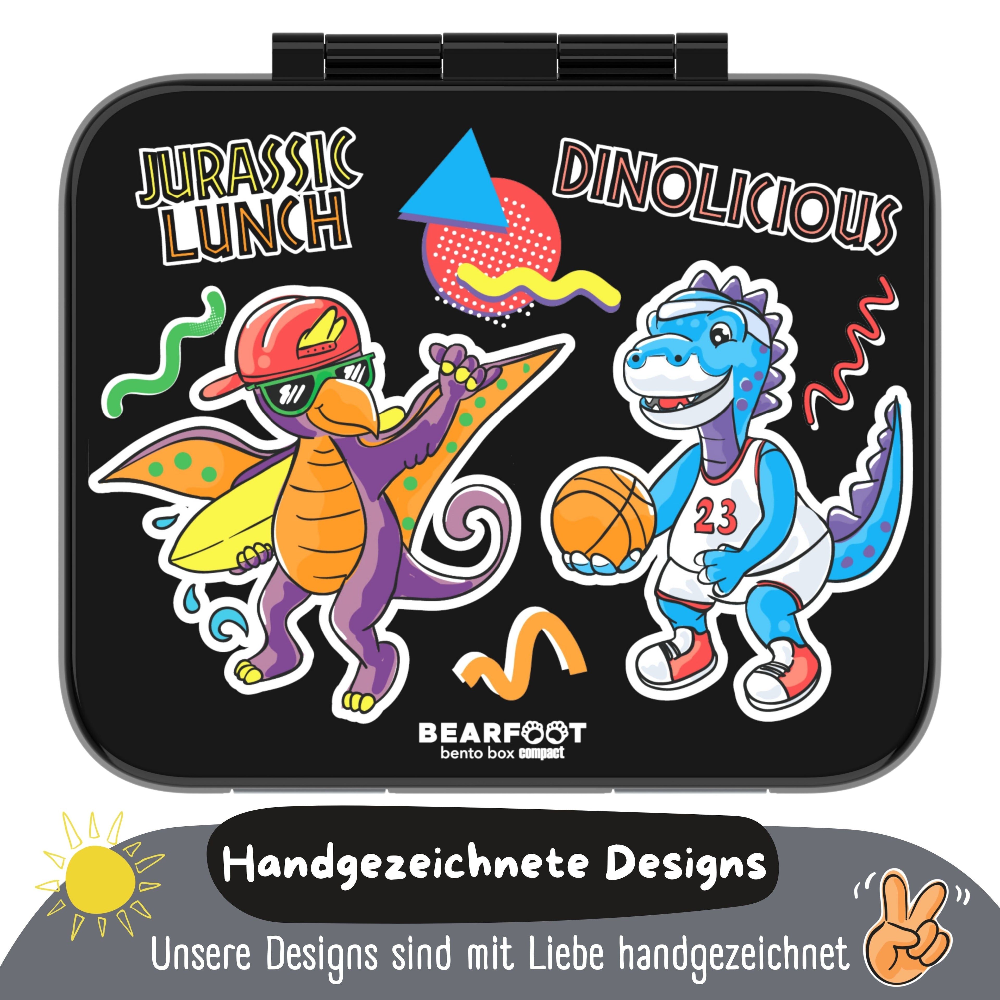 Brotdose mit Fächern, leicht & auslaufsicher - Dinos schwarz