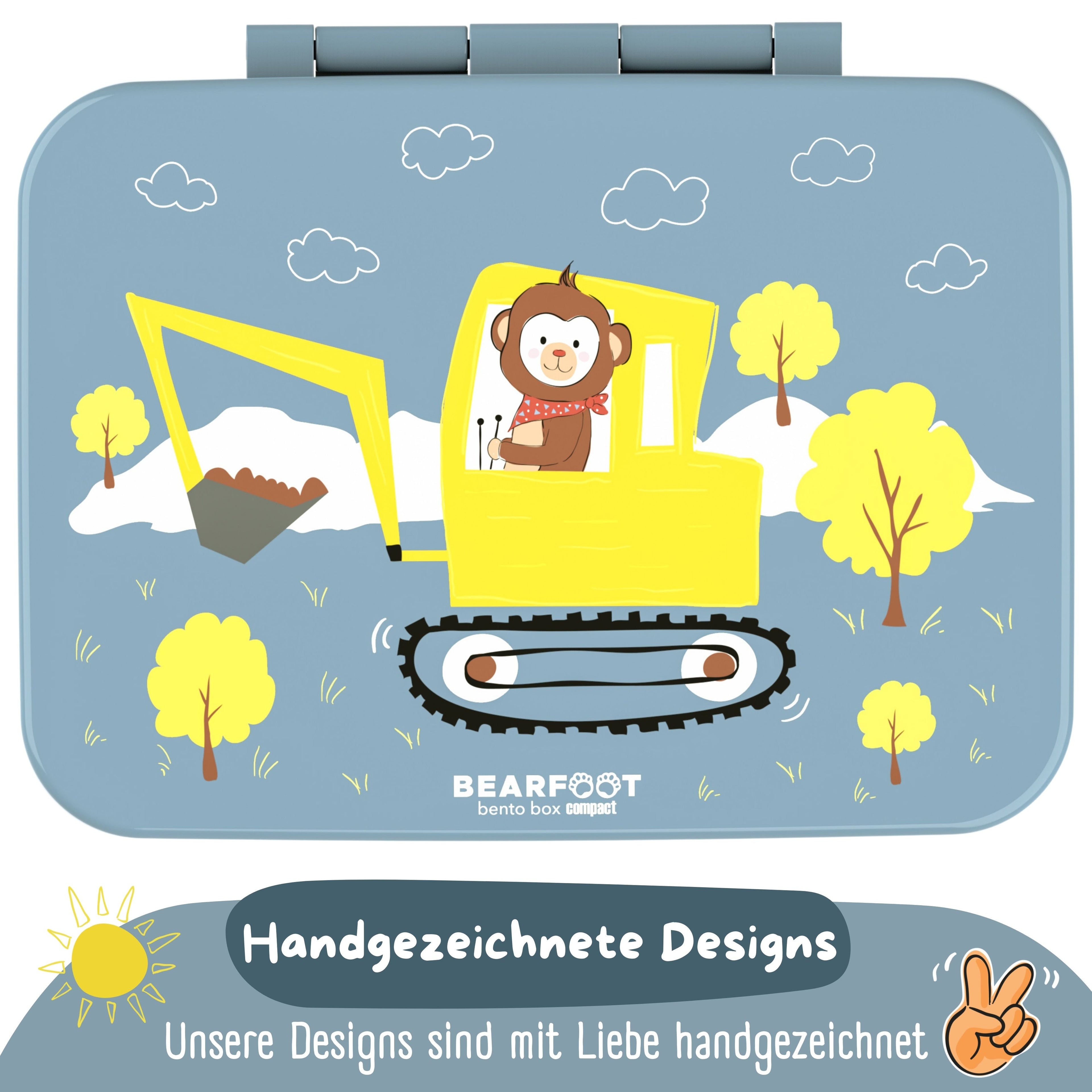 Brotdose mit Fächern, leicht & auslaufsicher - Bagger blau