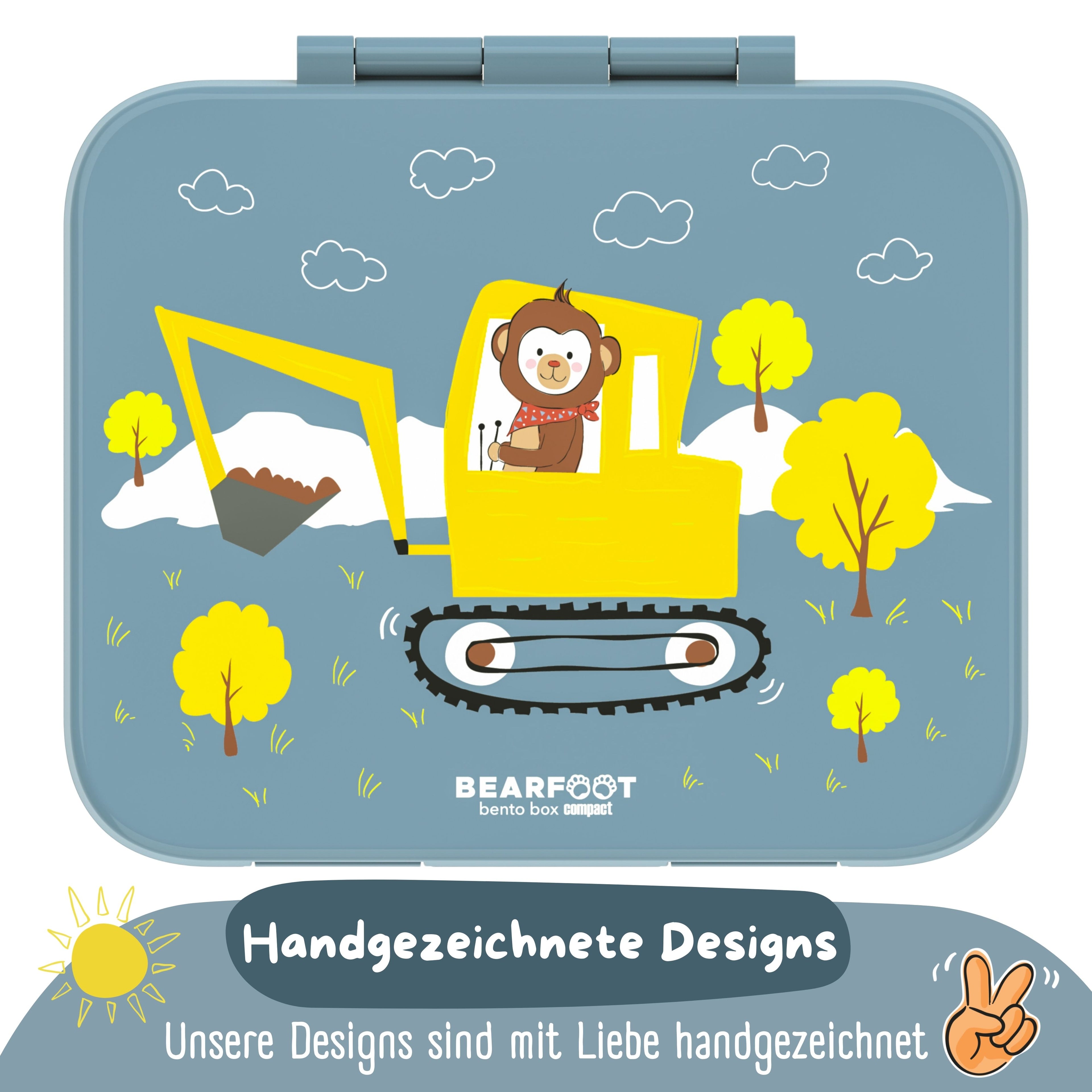 Brotdose mit Fächern, leicht & auslaufsicher - Bagger blau