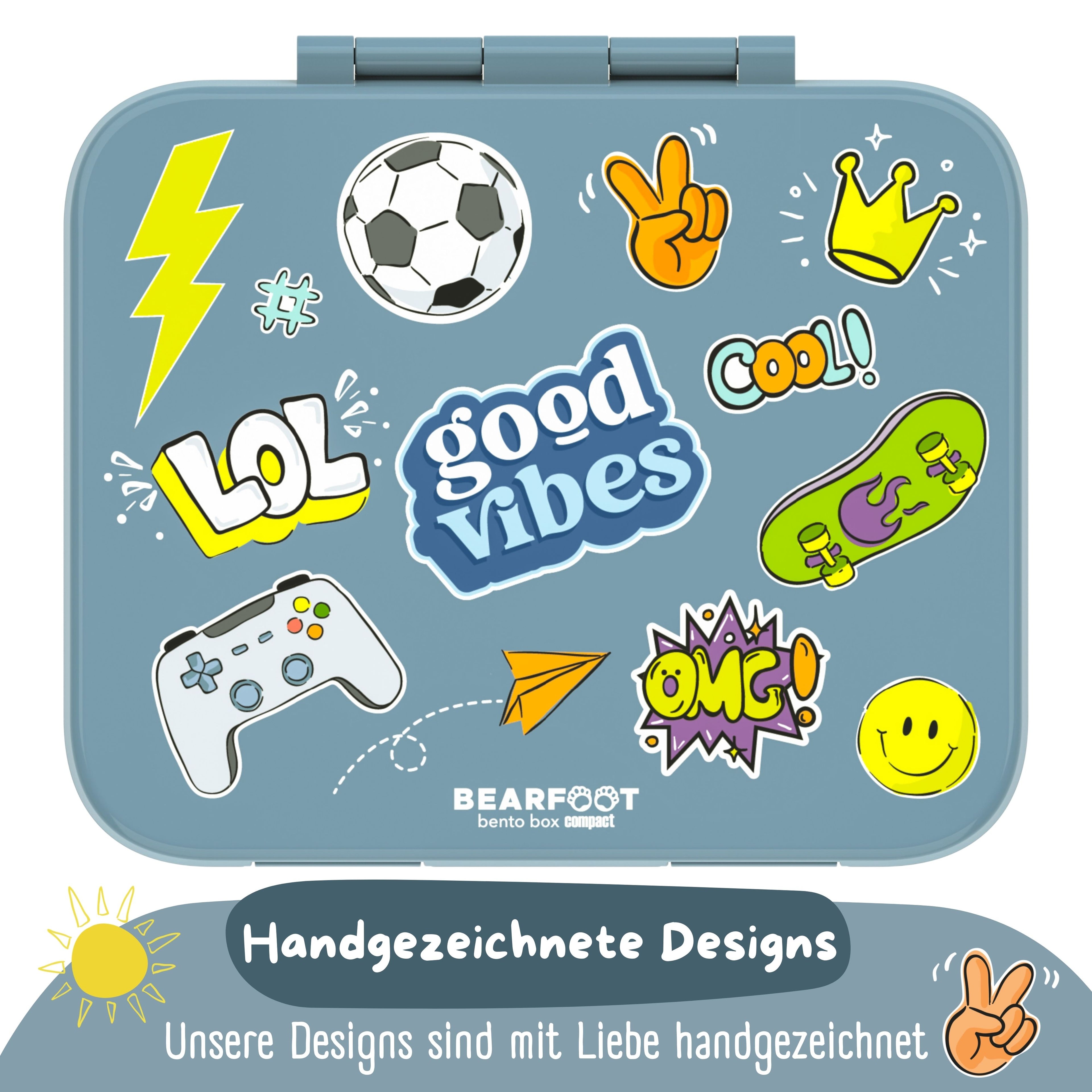 Brotdose mit Fächern, leicht & auslaufsicher - Sticker blau