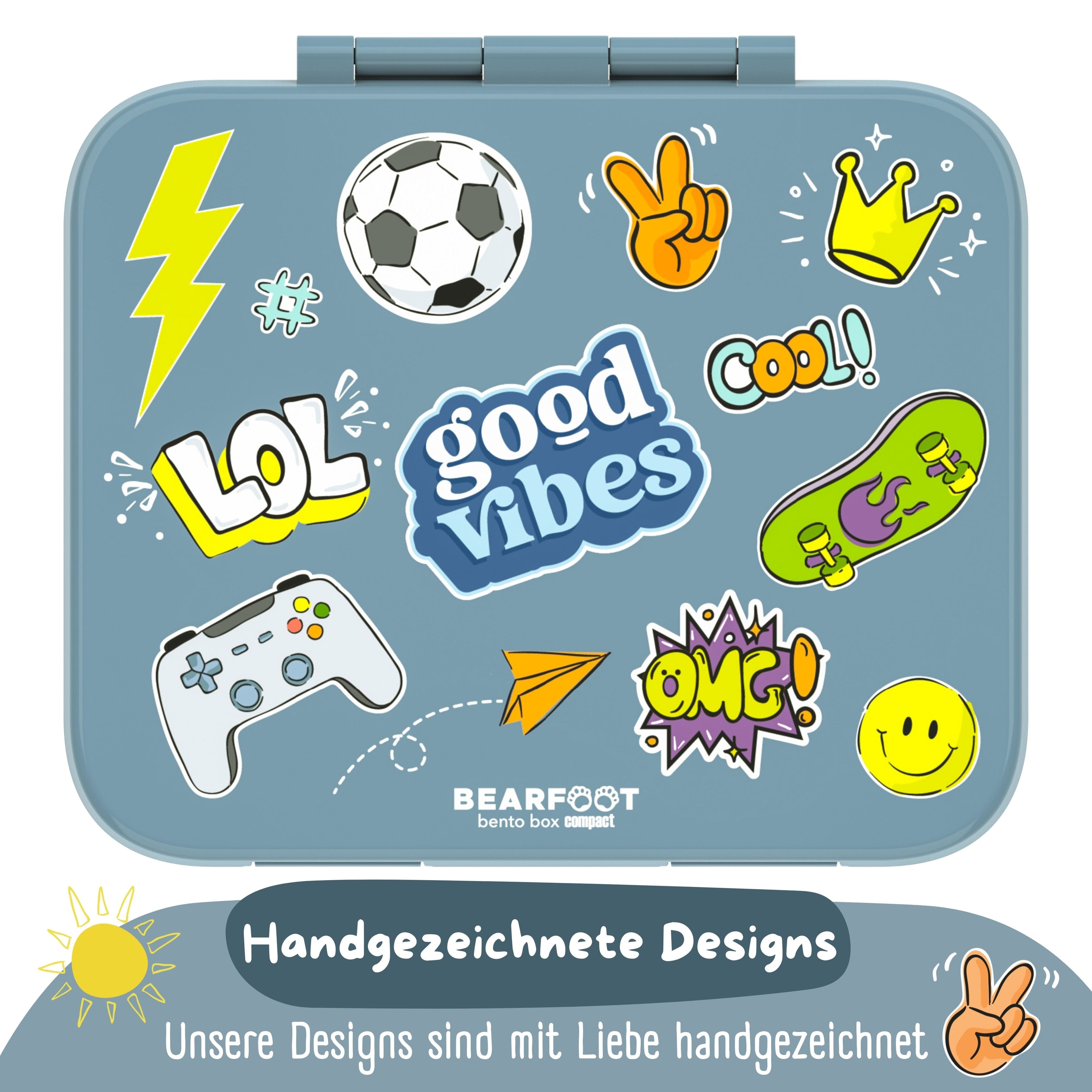 Brotdose mit Fächern, leicht & auslaufsicher - Sticker blau