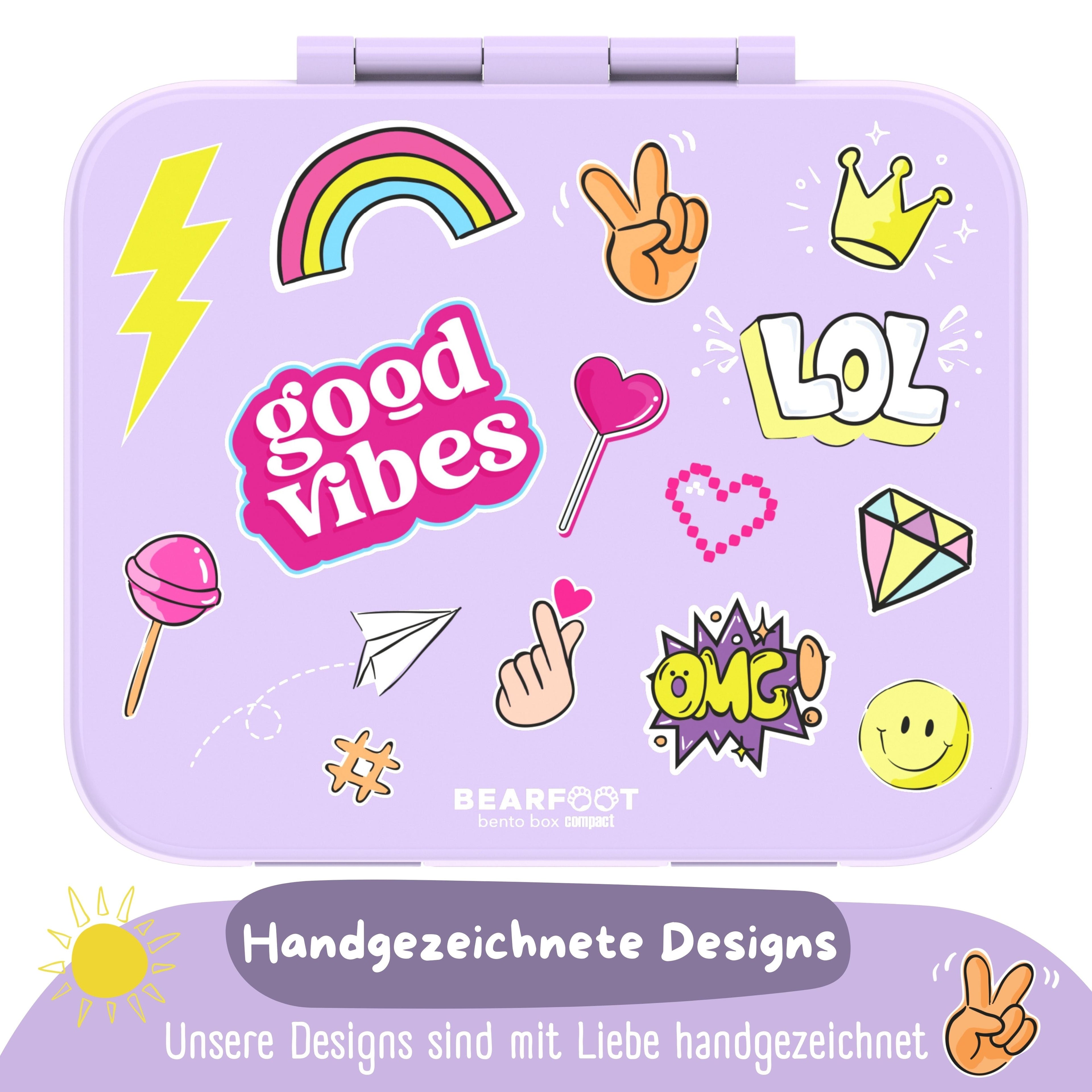 Brotdose mit Fächern, leicht & auslaufsicher - Sticker lila