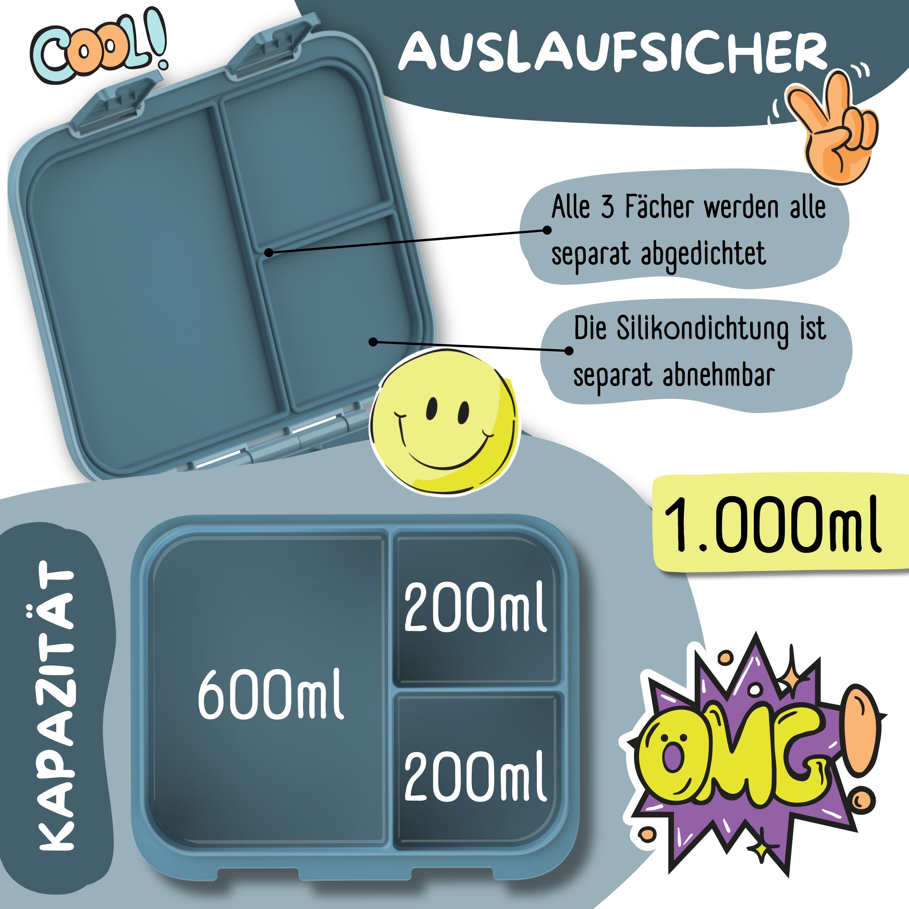 Brotdose mit Fächern, leicht & auslaufsicher - Bagger blau