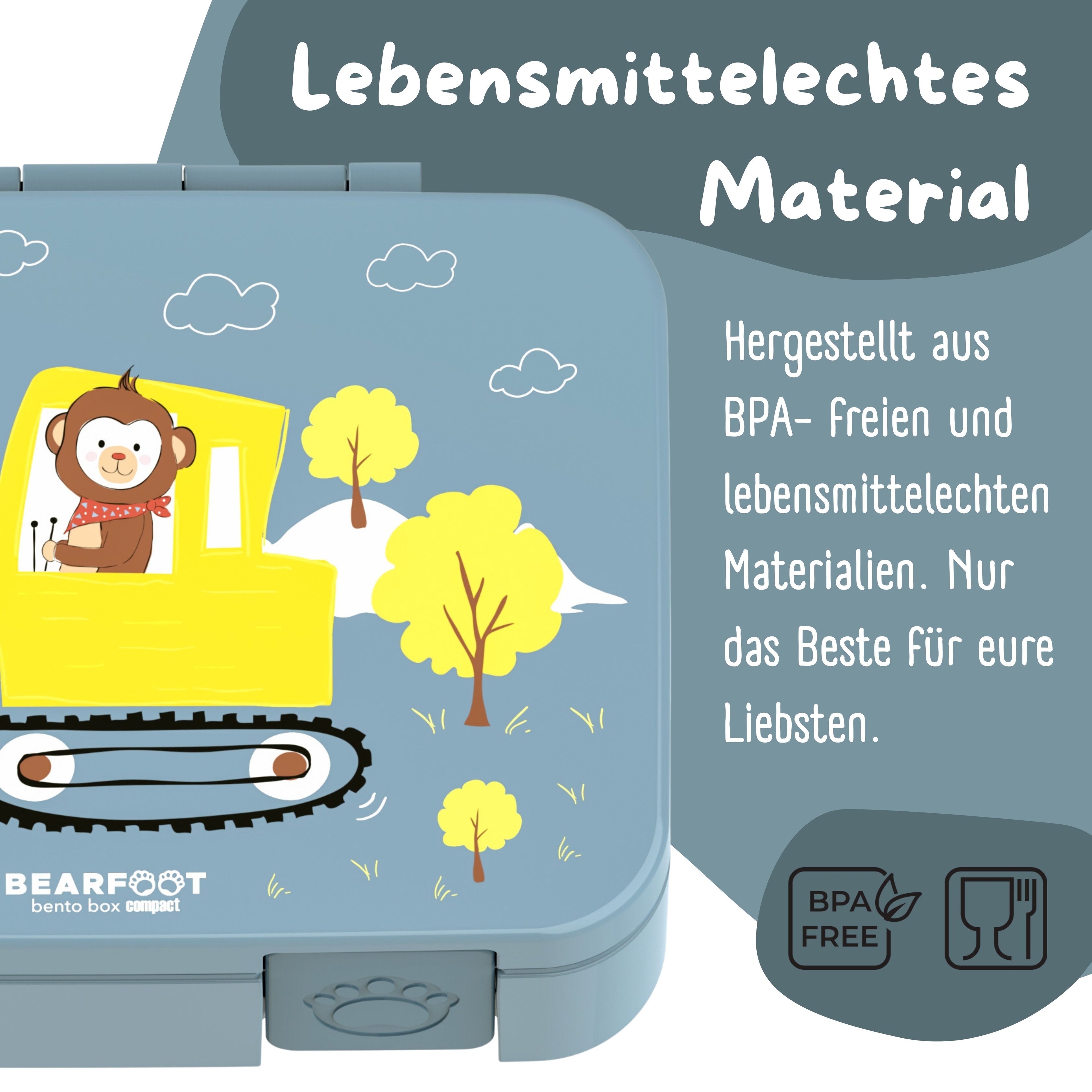 Brotdose mit Fächern, leicht & auslaufsicher - Bagger blau