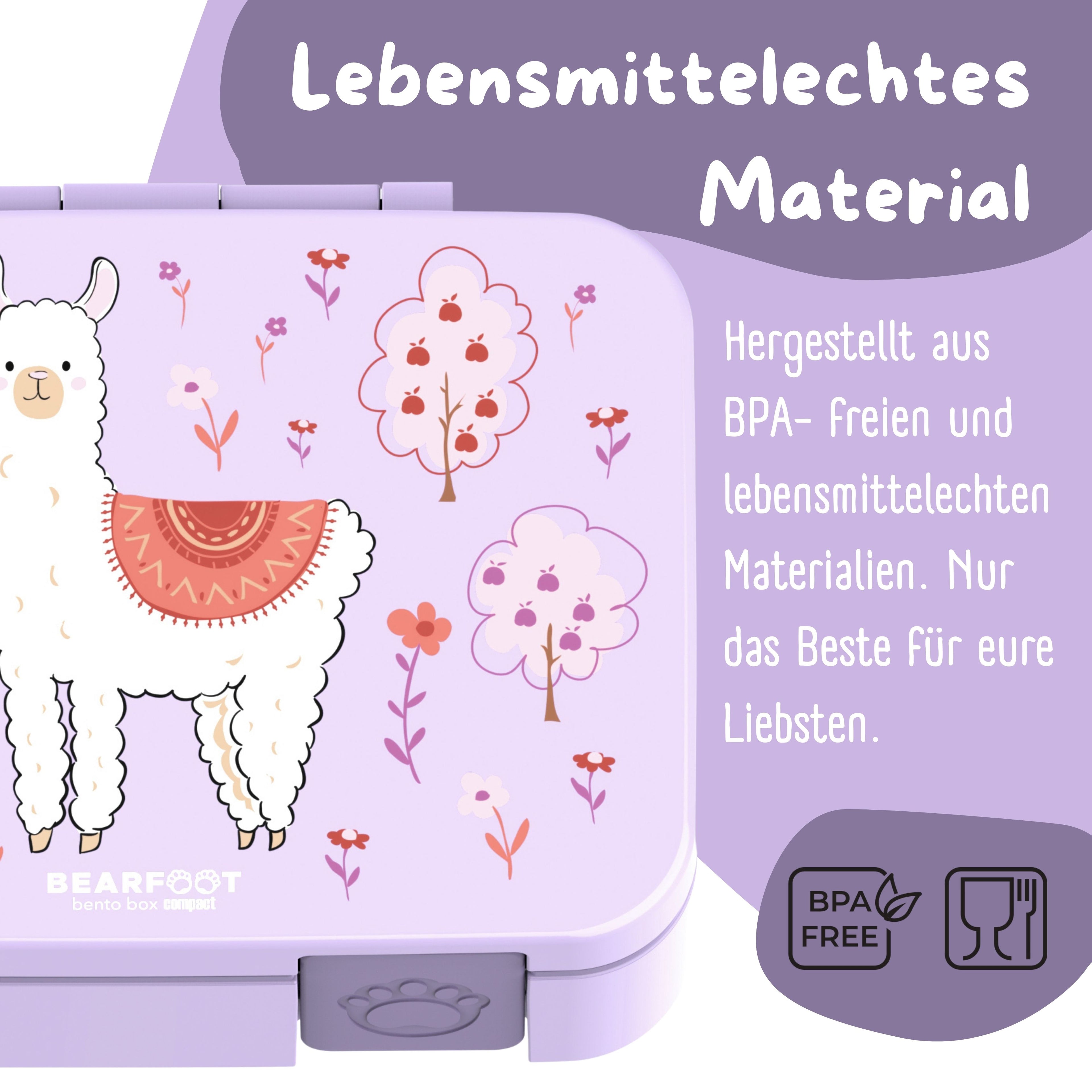 Brotdose mit Fächern, leicht & auslaufsicher - Lama lila