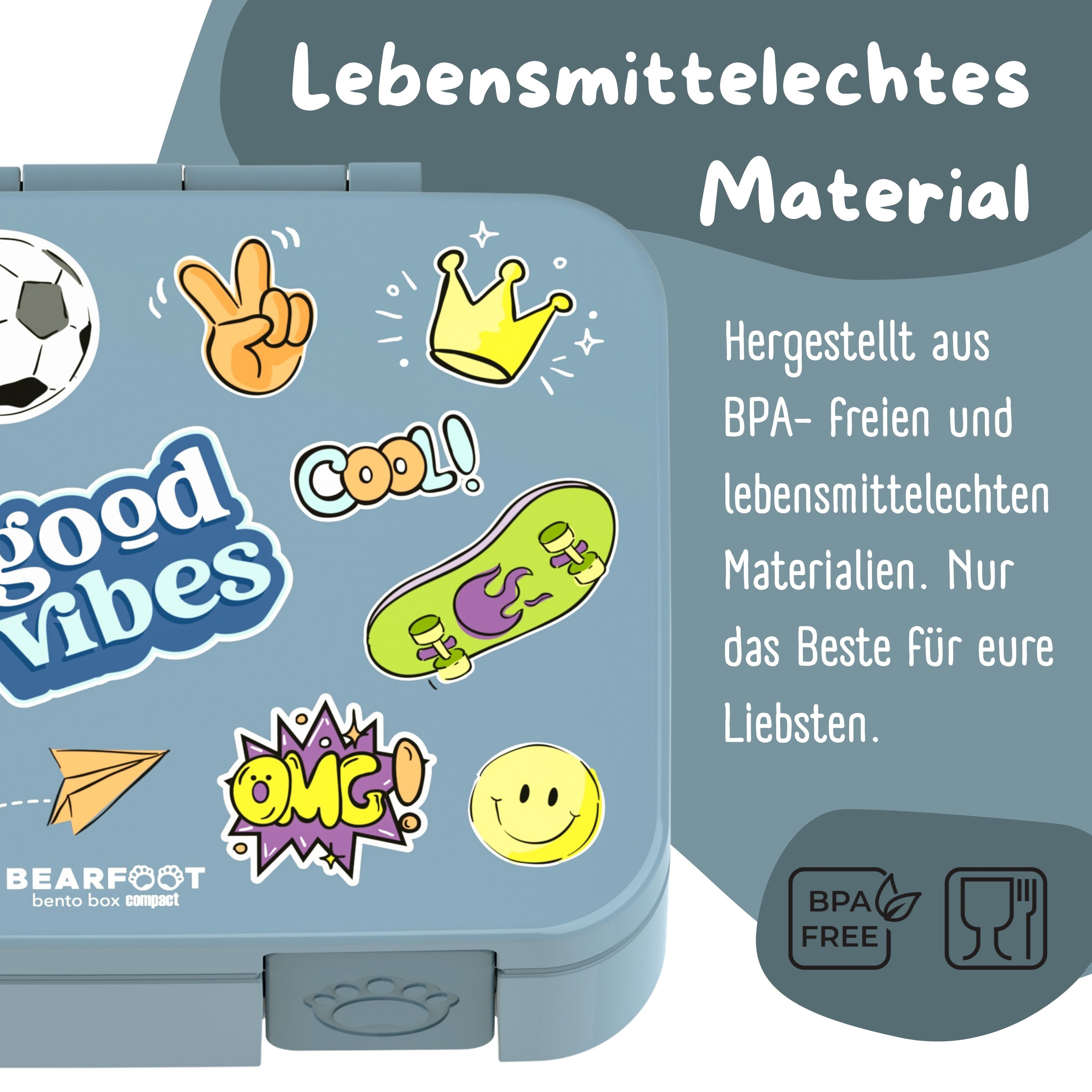Brotdose mit Fächern, leicht & auslaufsicher - Sticker blau