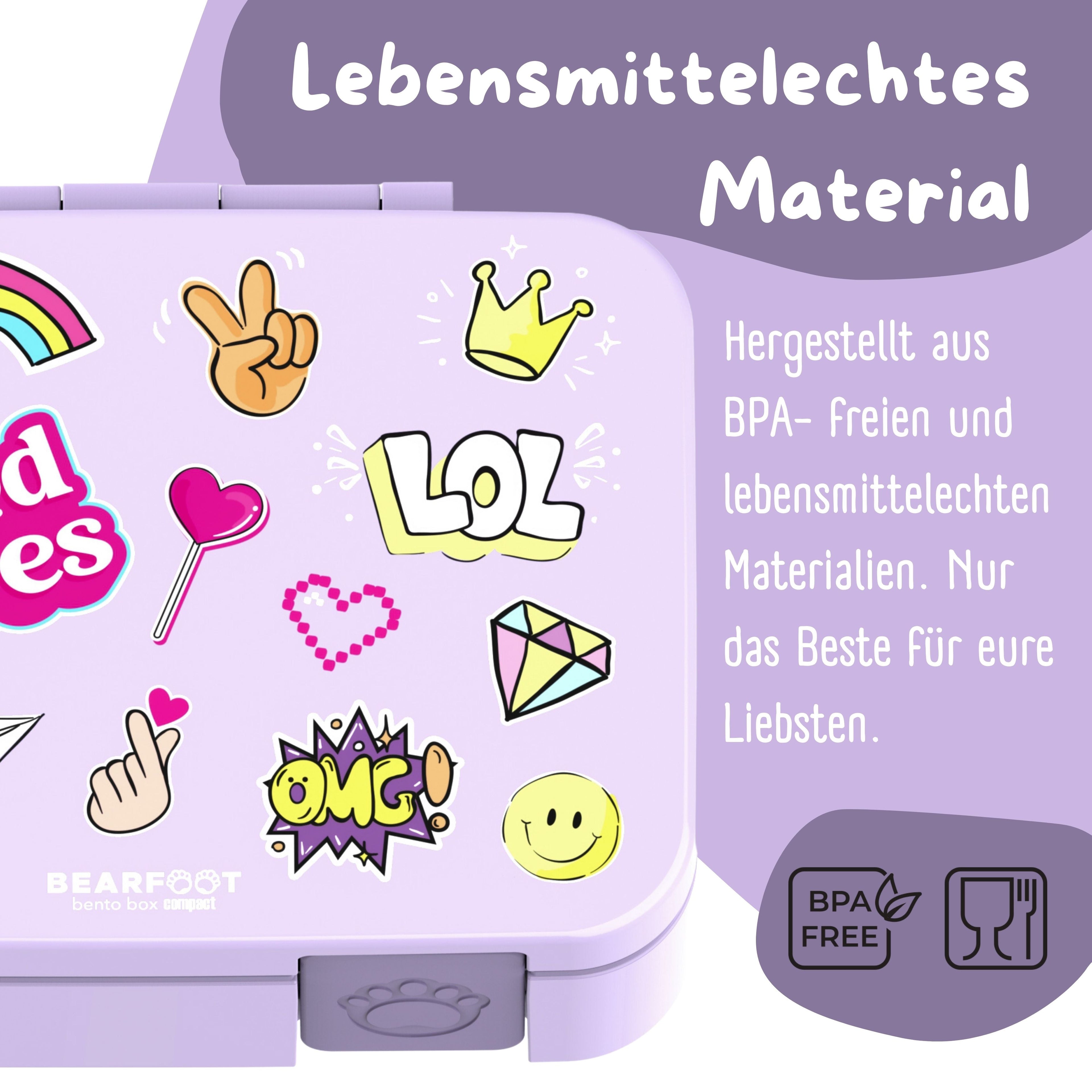 Brotdose mit Fächern, leicht & auslaufsicher - Sticker lila