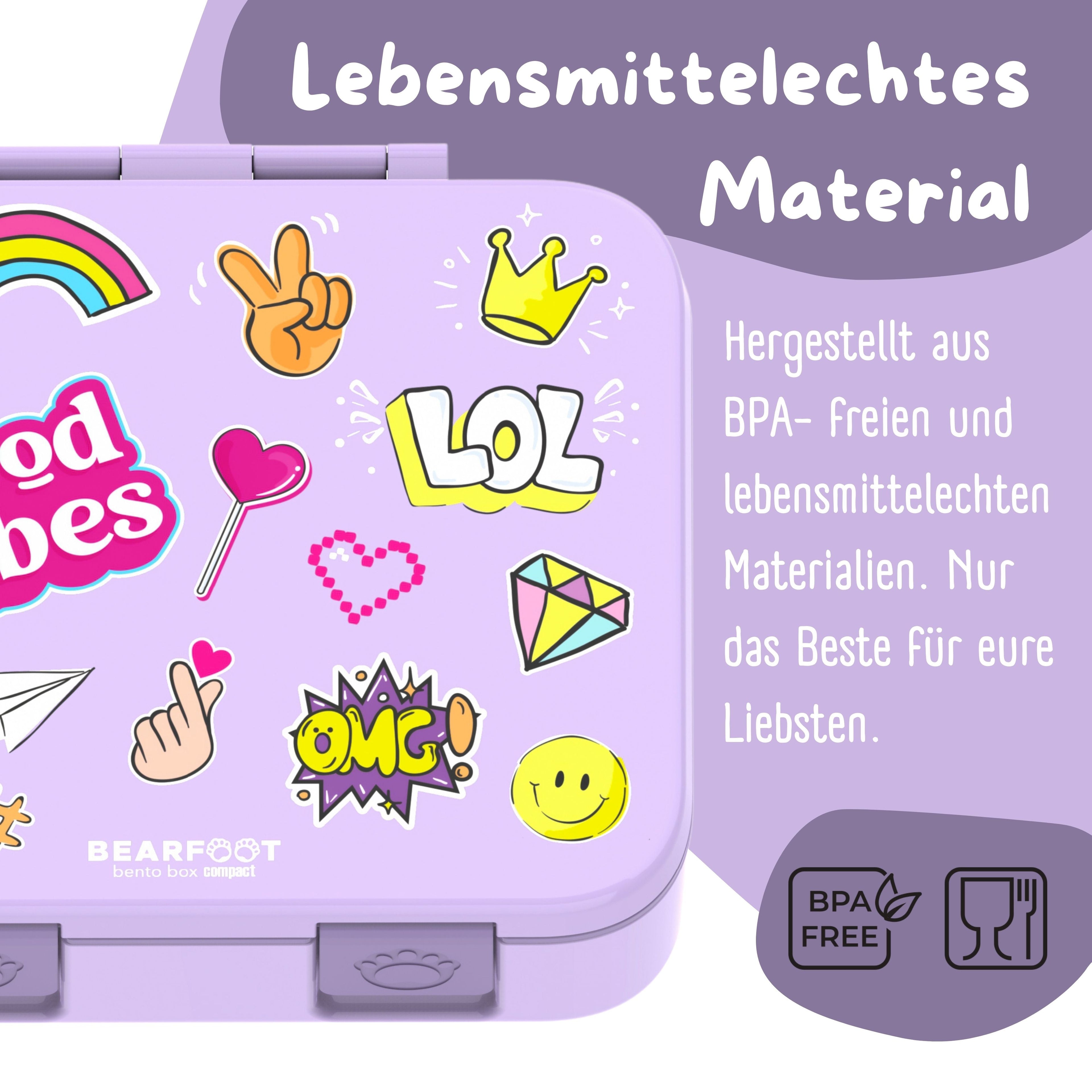 Brotdose mit Fächern, leicht & auslaufsicher - Sticker lila