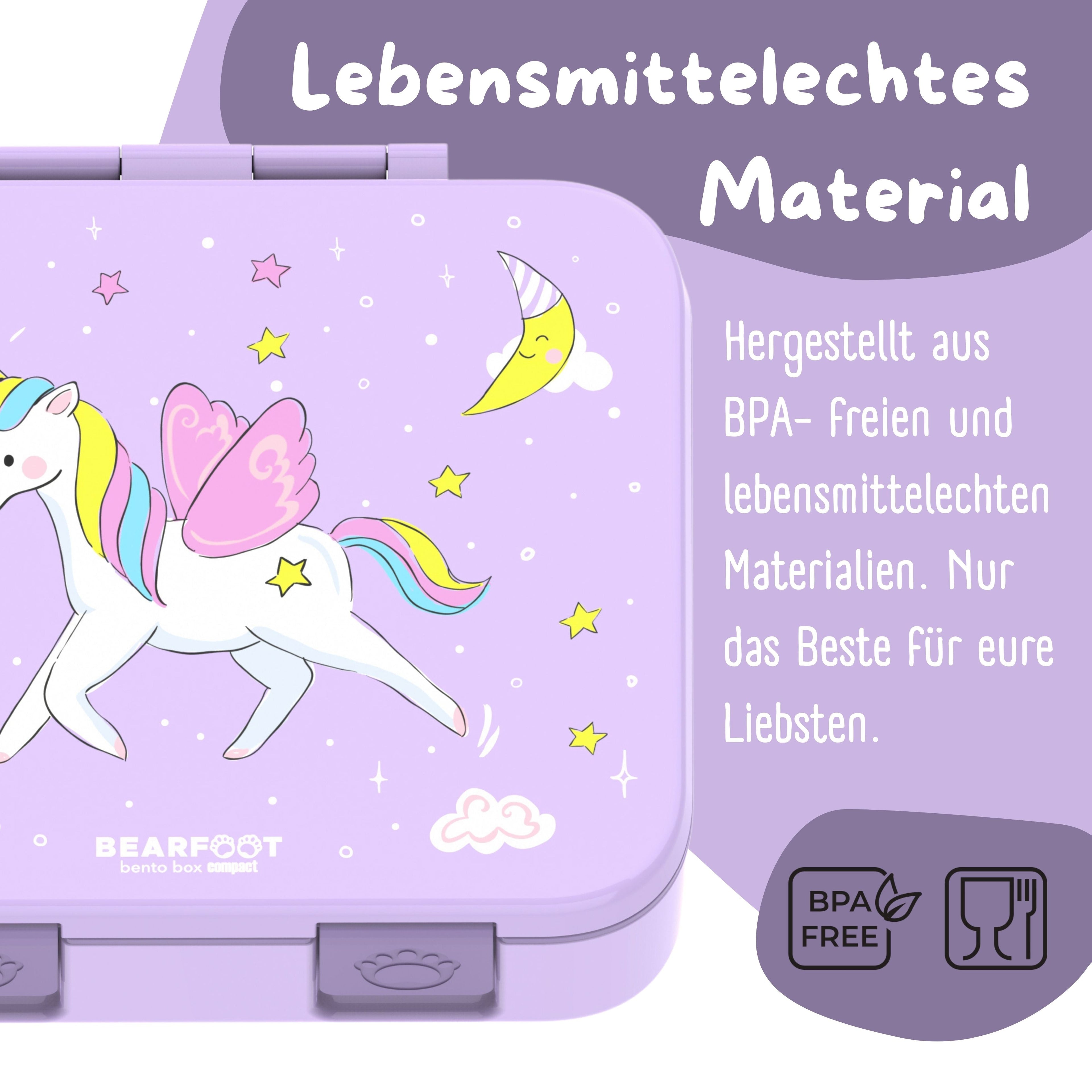 Brotdose mit Fächern, leicht & auslaufsicher - Einhorn lila