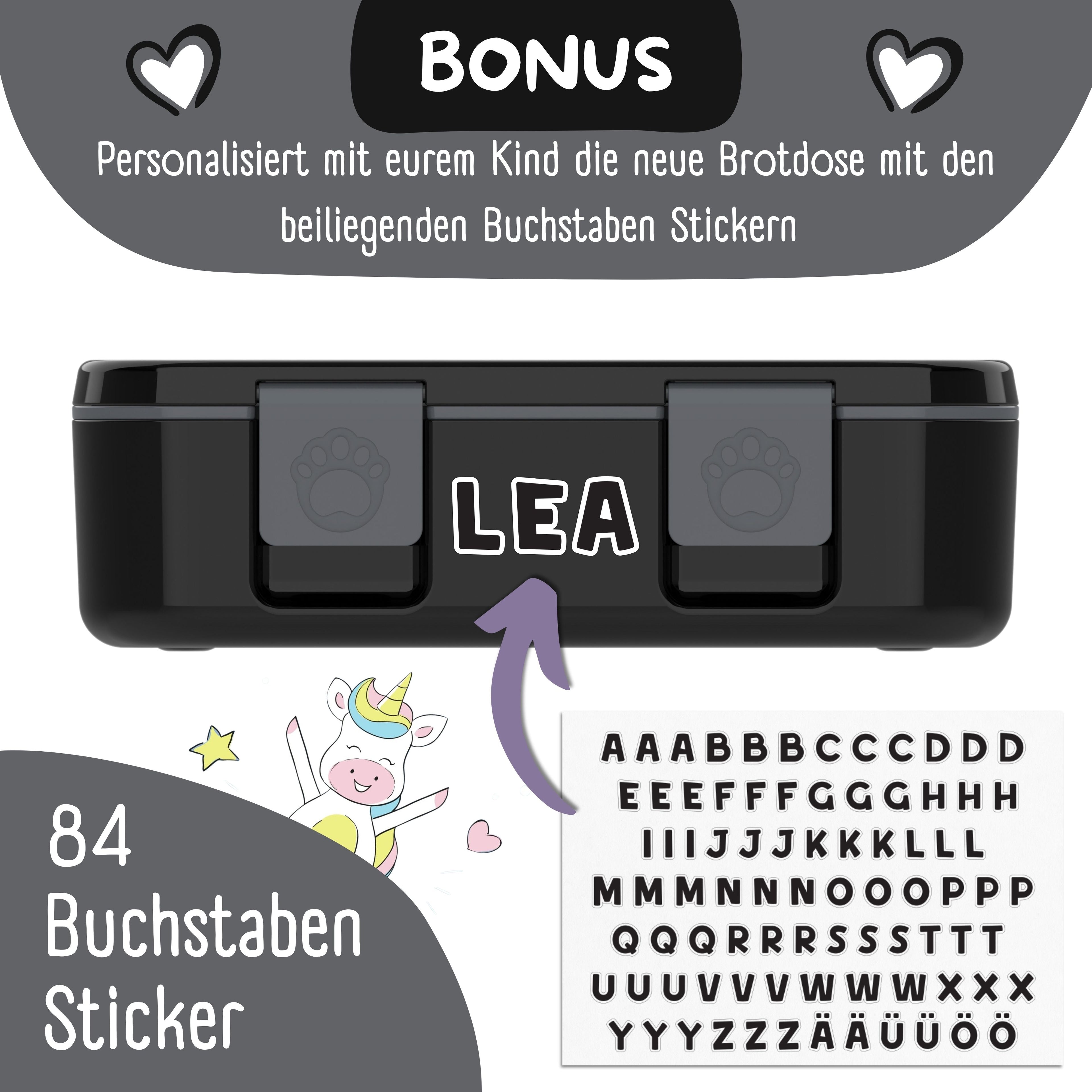 Brotdose mit Fächern, leicht & auslaufsicher - Sticker schwarz