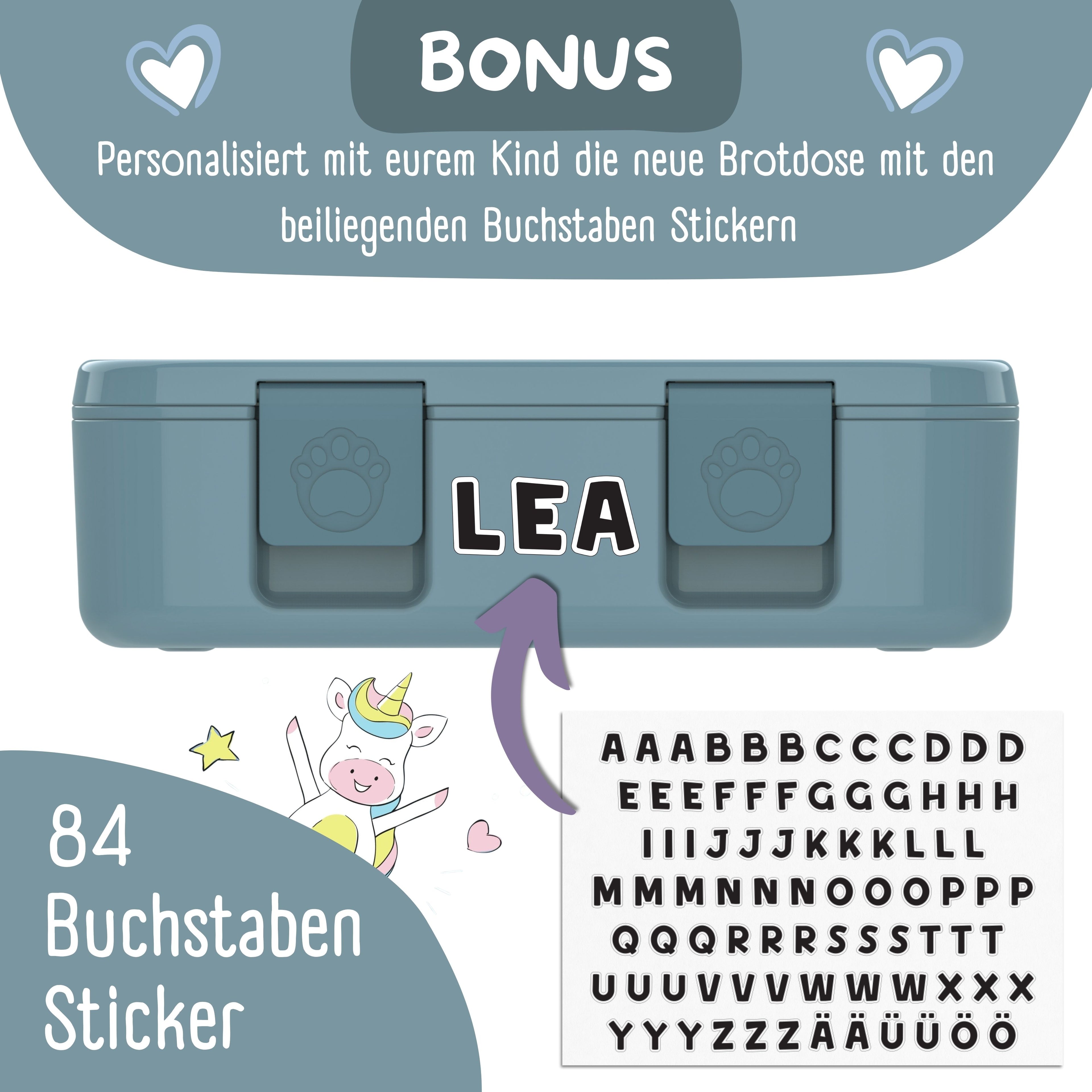 Brotdose mit Fächern, leicht & auslaufsicher - Sticker blau