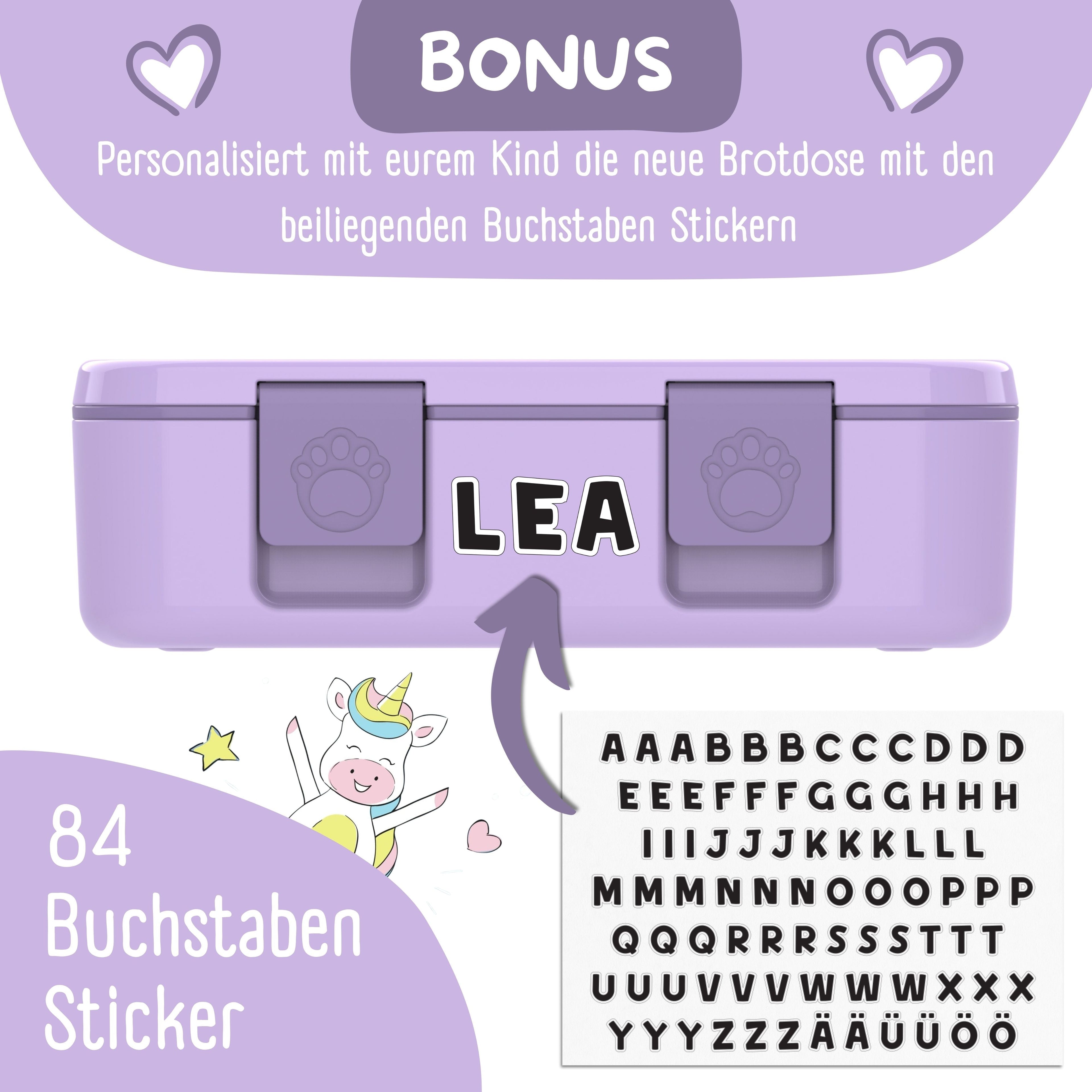 Brotdose mit Fächern, leicht & auslaufsicher - Sticker lila