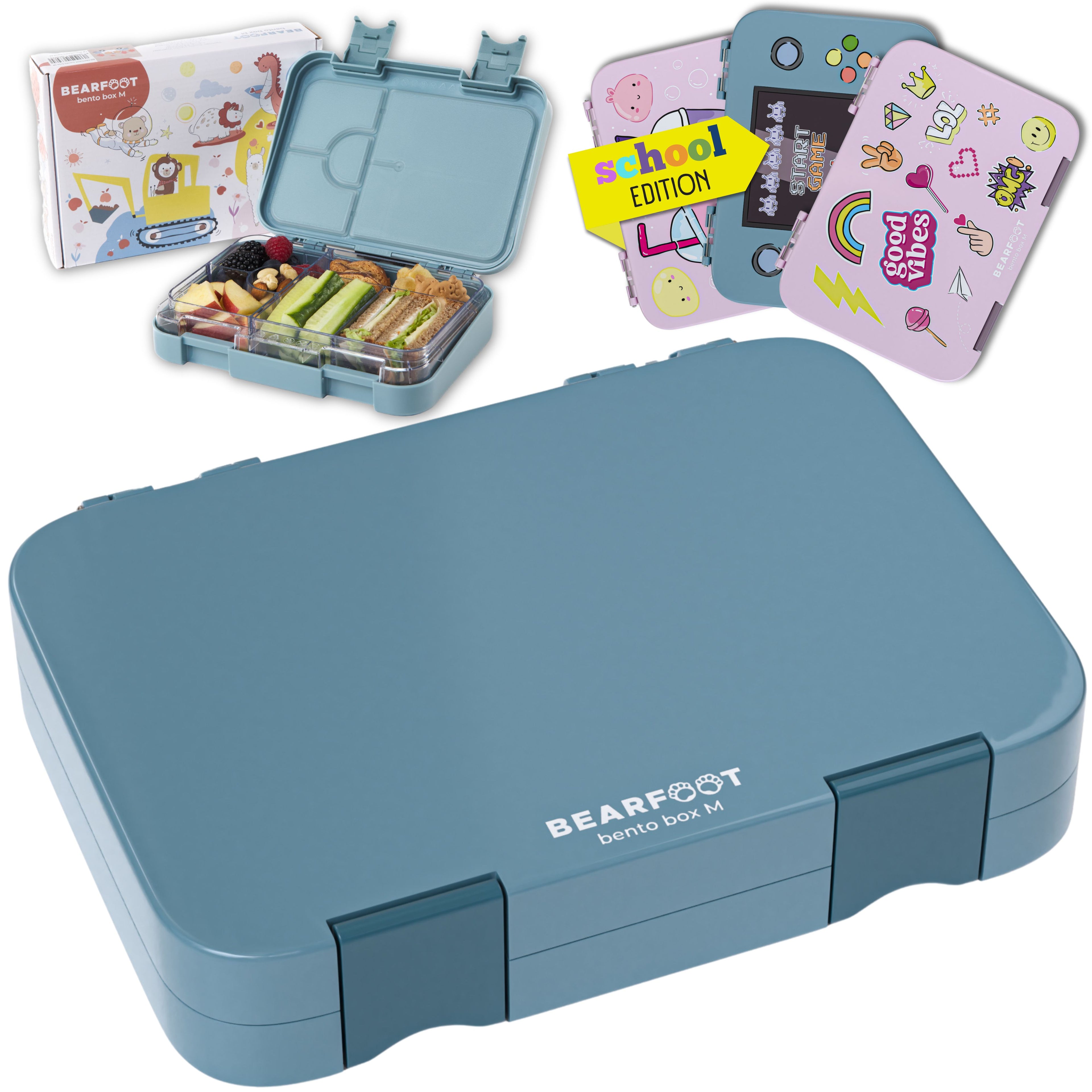Brotdose Kinder mit Fächern, Lunchbox, Bento box - Blau