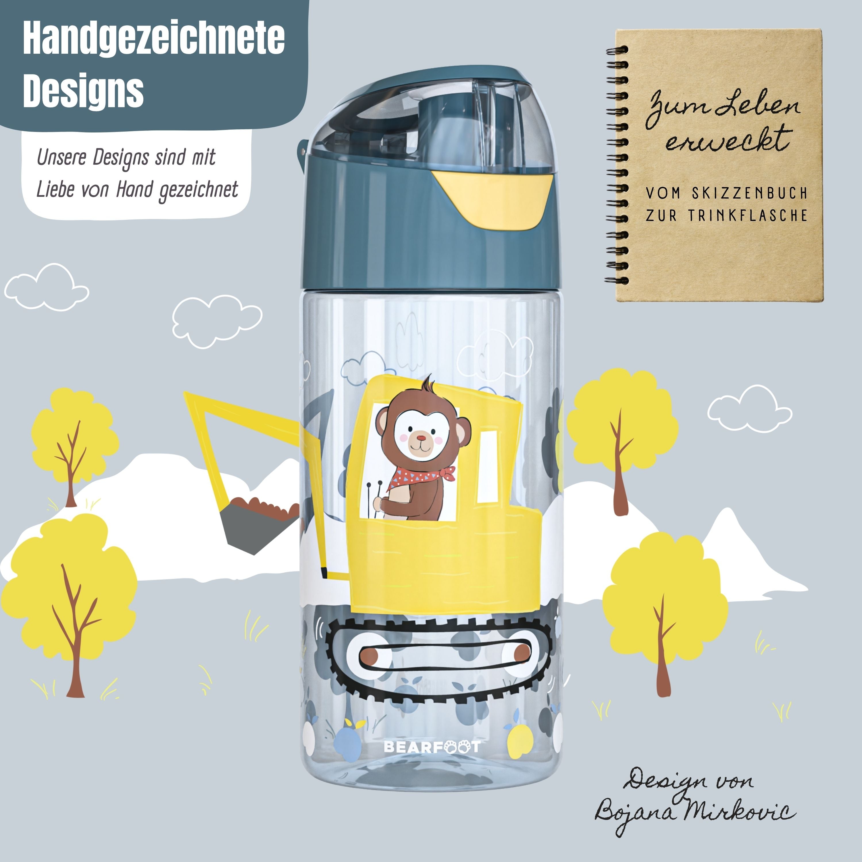 Kinderwaterfles, lichtgewicht waterfles - graafmachine & aap