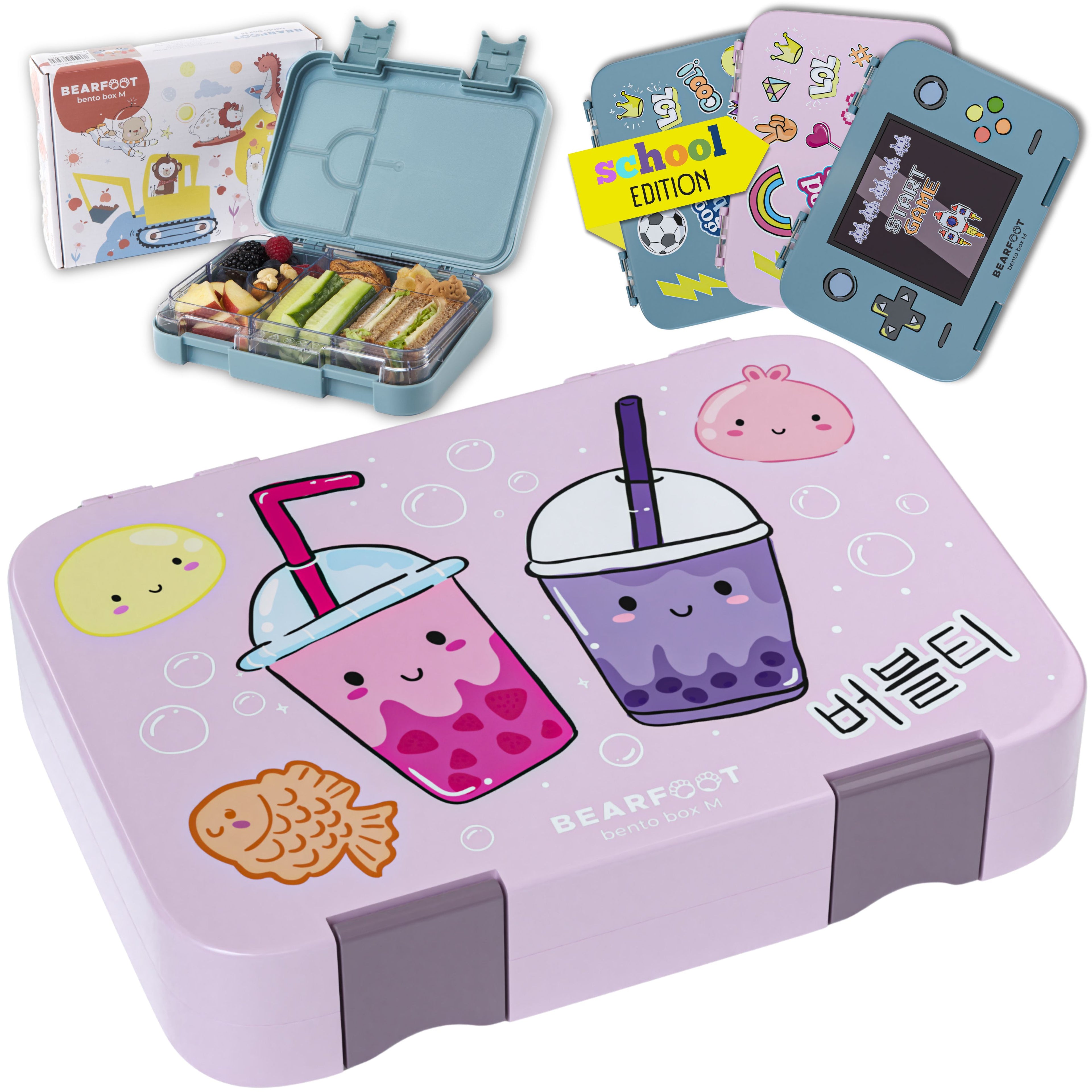Brotdose Kinder mit Fächern, Lunchbox - BubbleTea Lila