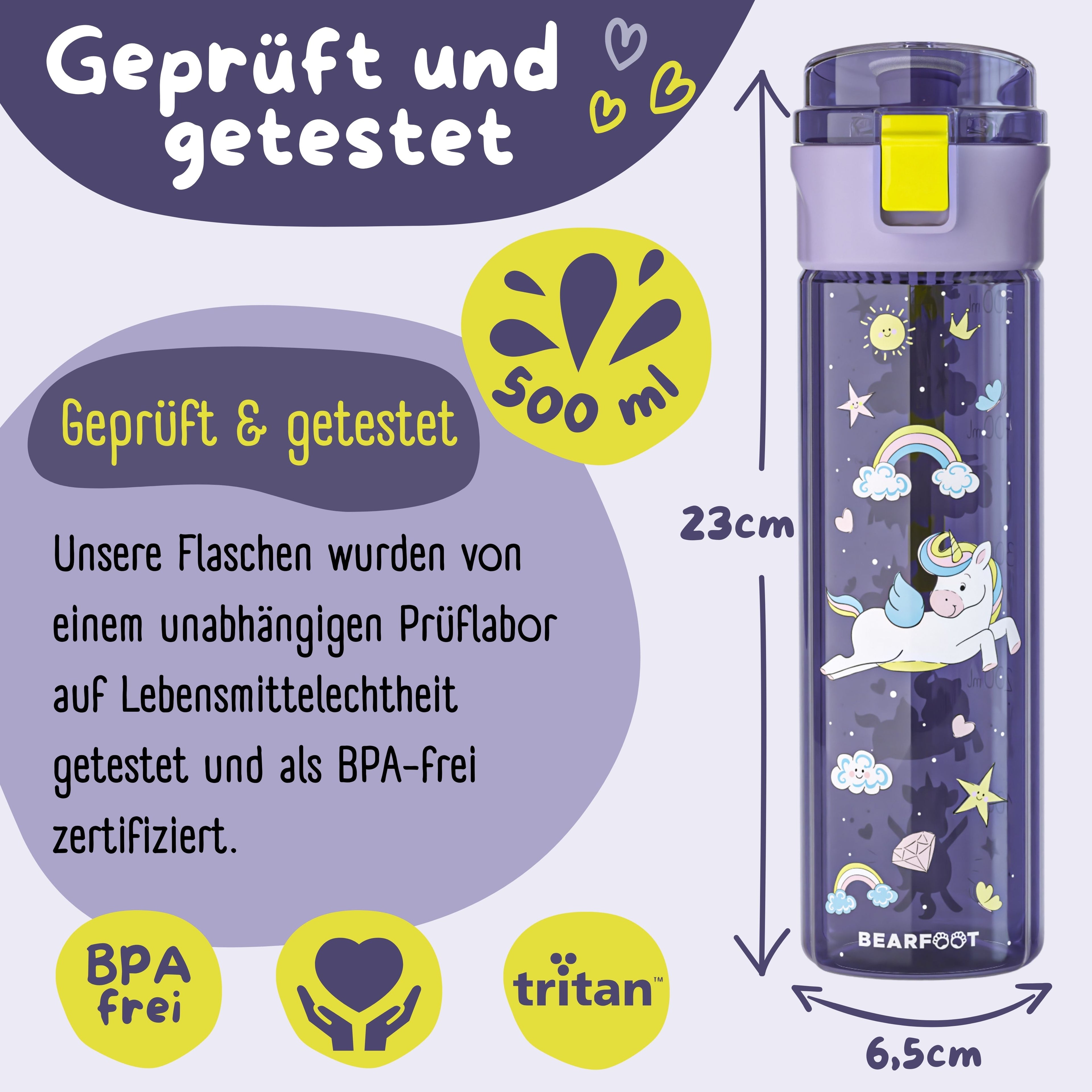 Kinderdrinkfles, 500 ml, lichtgewicht waterfles - eenhoorn