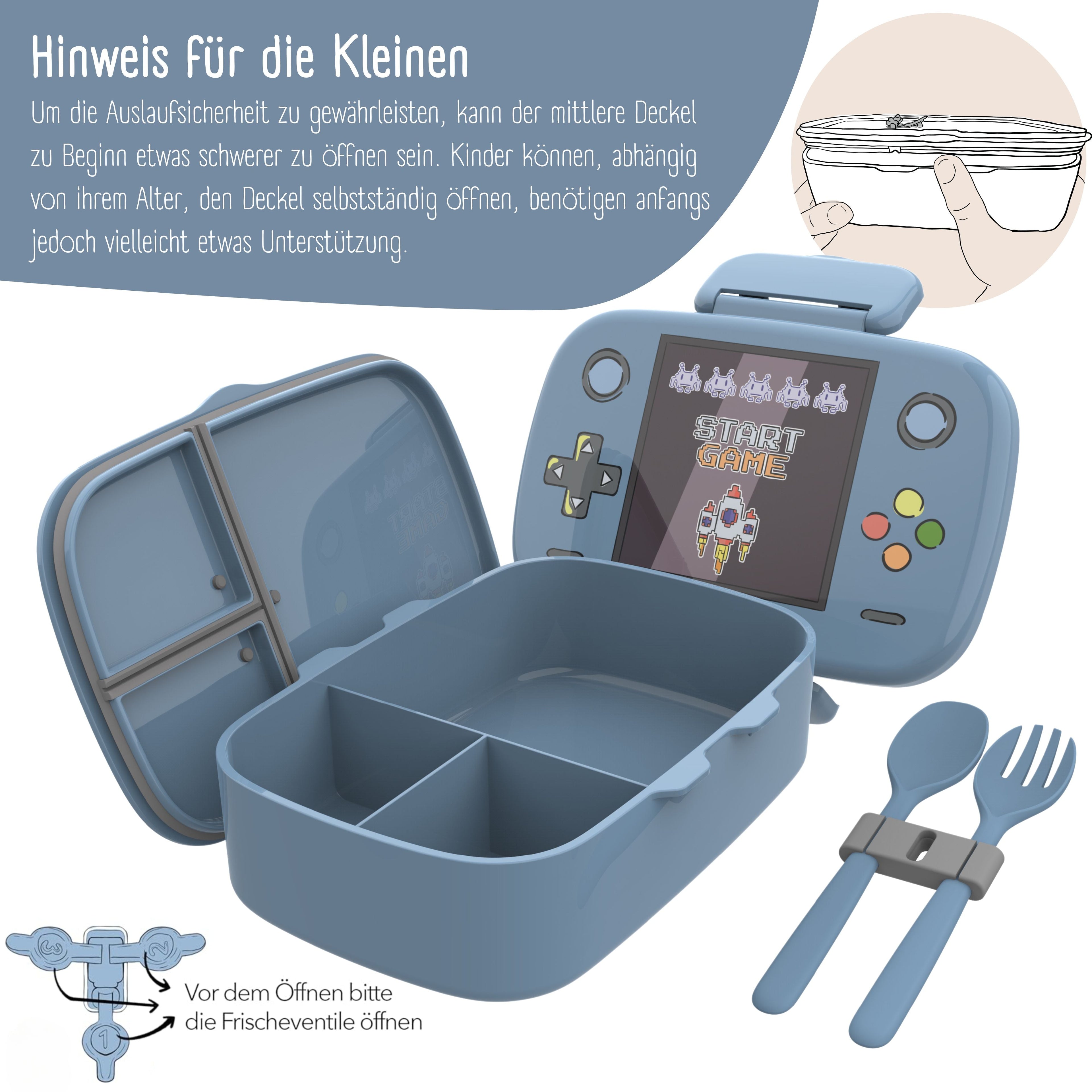 Brotdose Kinder mit Fächern, leicht & auslaufsicher - Game