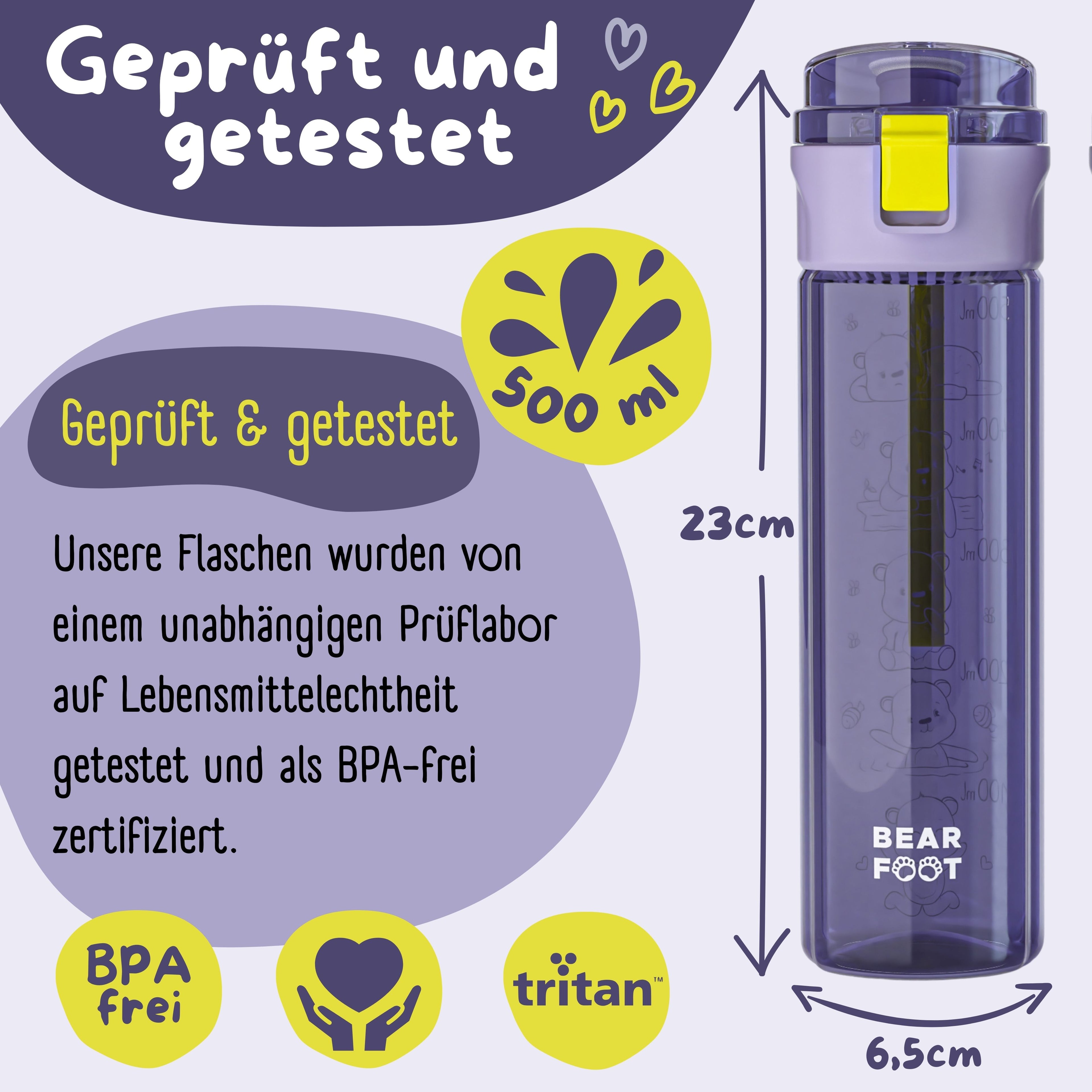 Trinkflasche Kinder, 500ml, leicht - Logo-lila