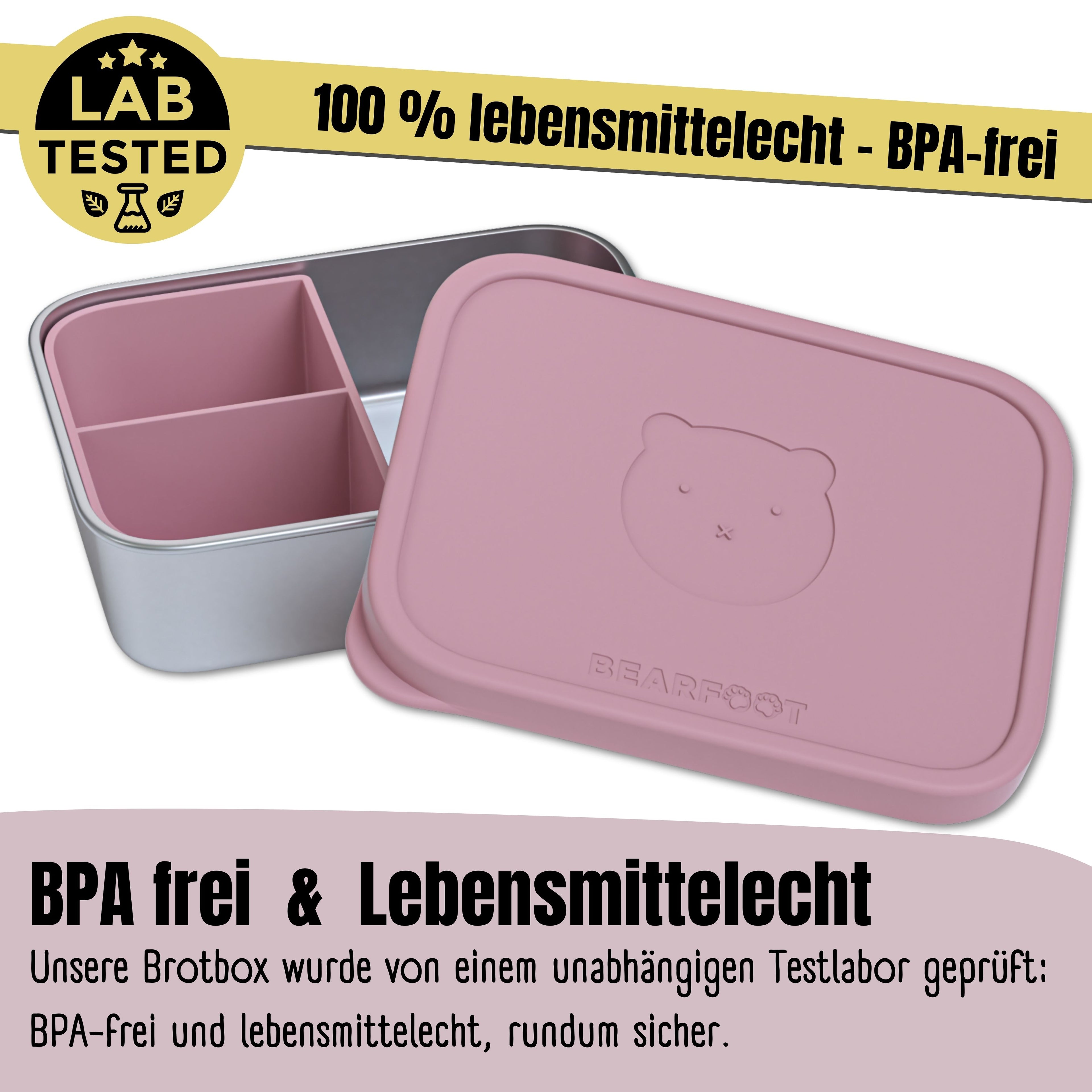 Brotdose Kinder Edelstahl mit Silikoneinsatz - Rosa