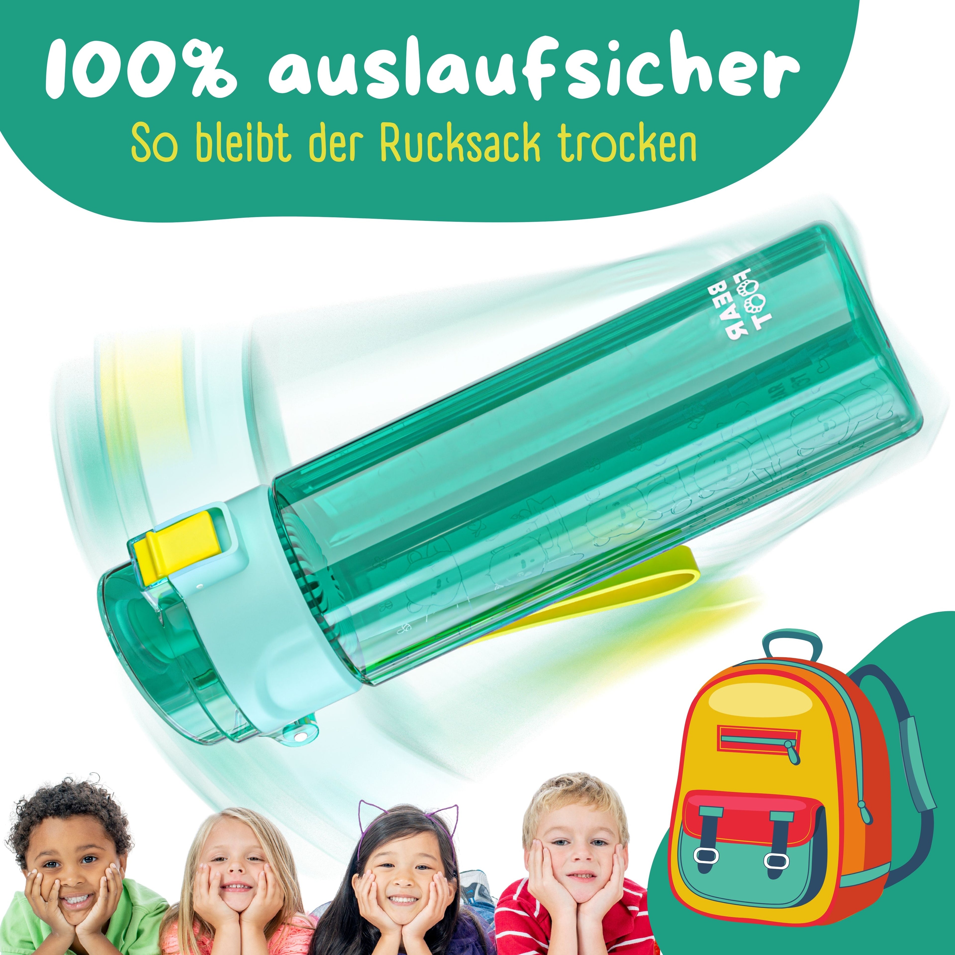 Trinkflasche Kinder, 500ml, leicht - Logo-mint