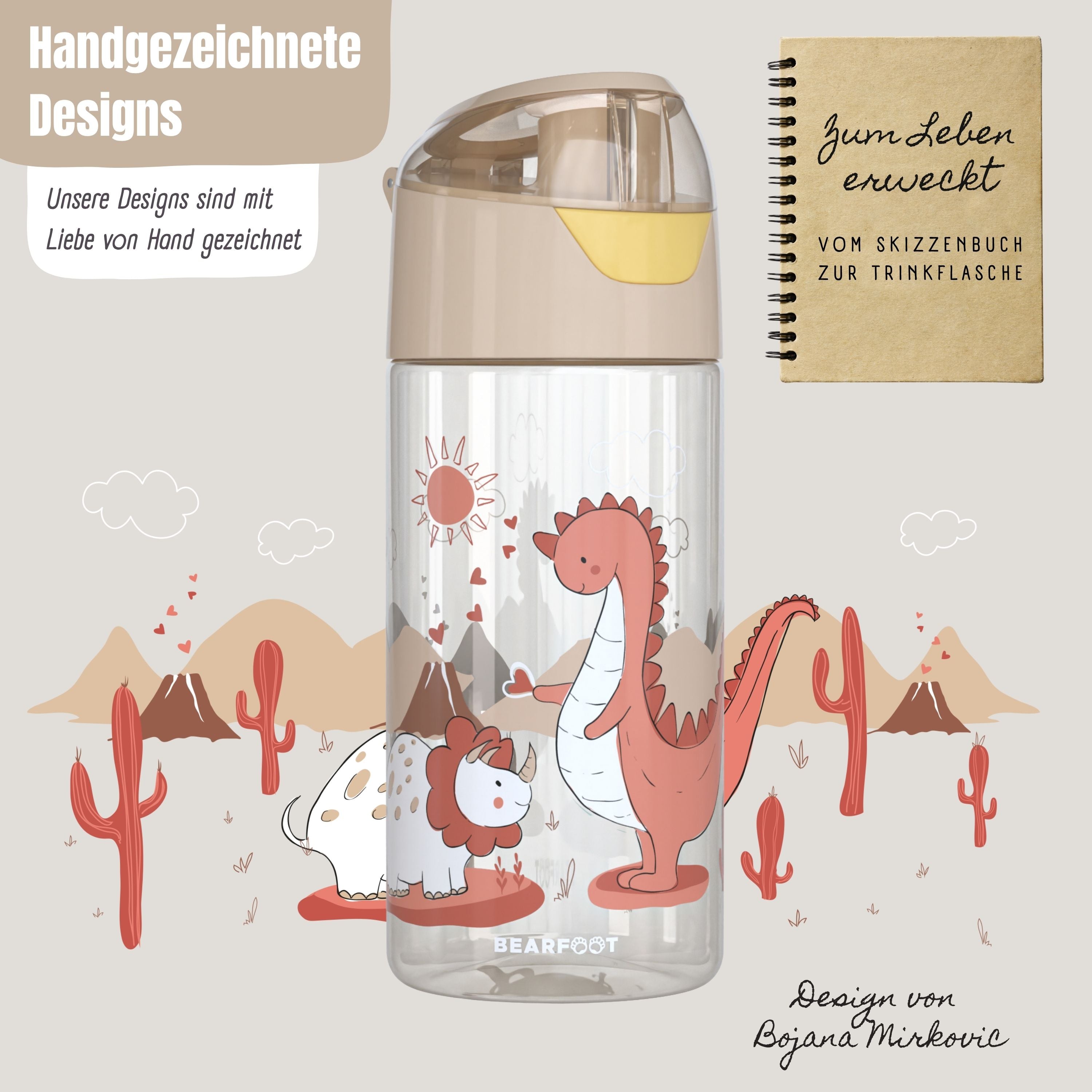 Trinkflasche Kinder, leichte Wasserflasche - Dinos