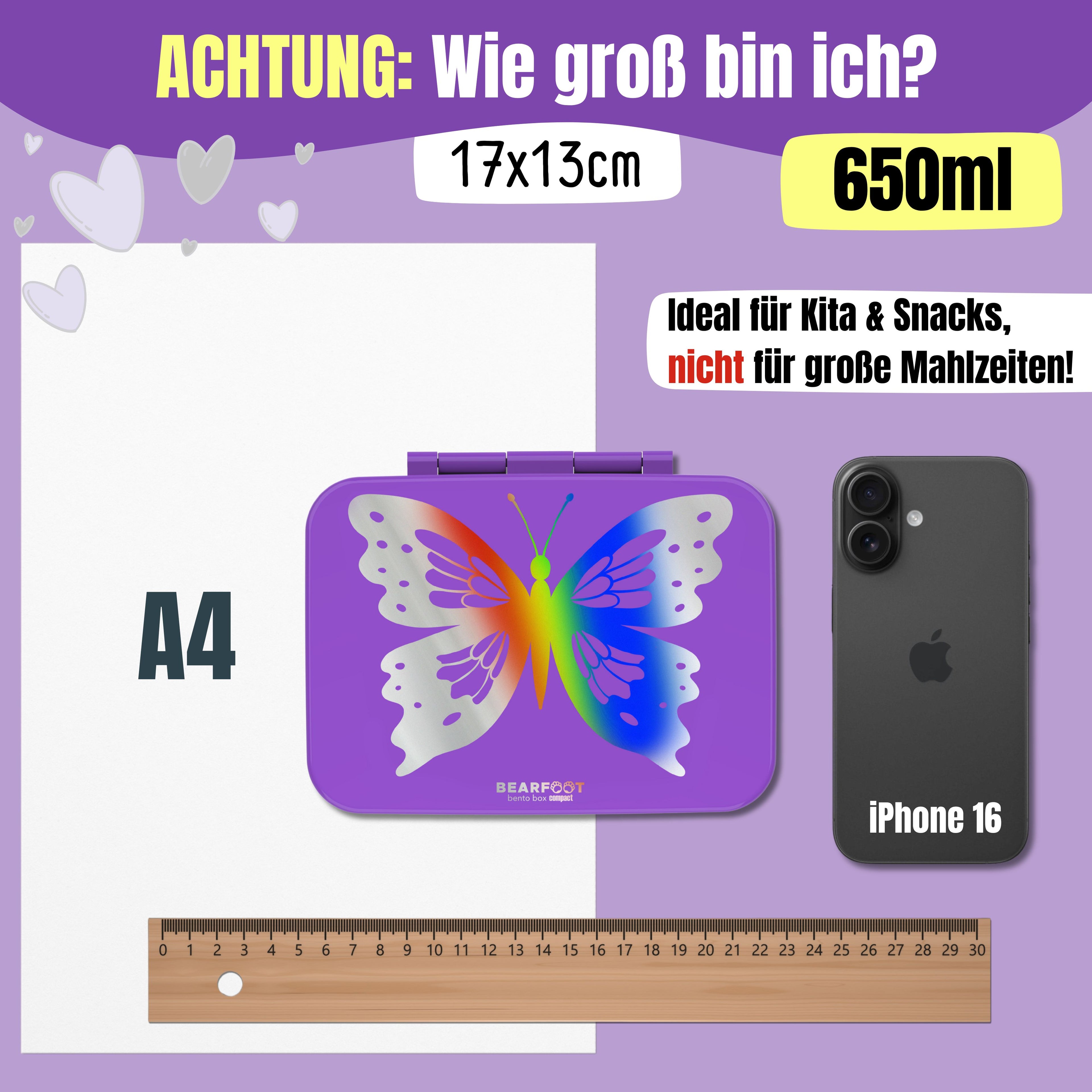 Brotdose mit Fächern, auslaufsicher - Schmetterling GLOW