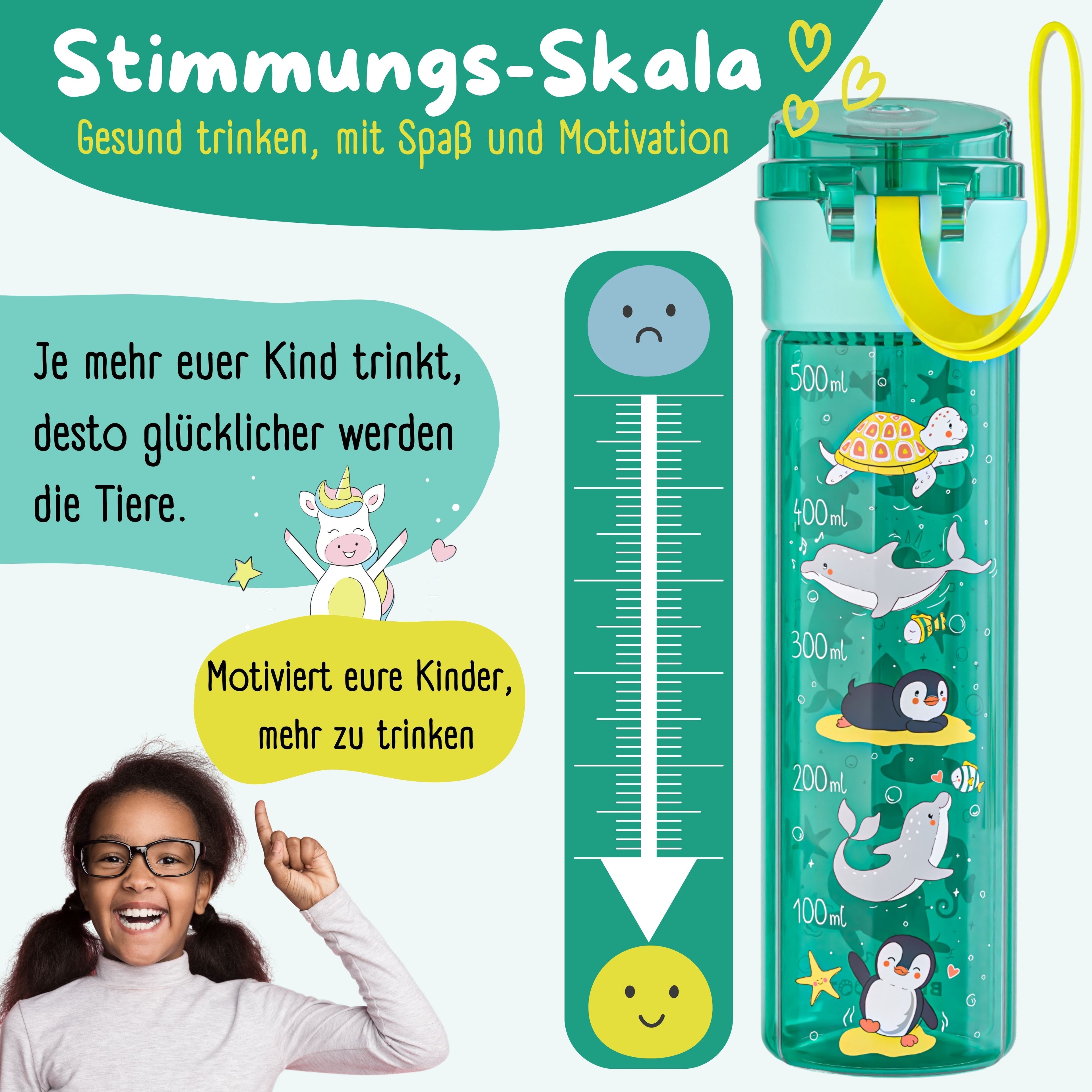 Trinkflasche Kinder, 500ml, leicht - Ozean-mint