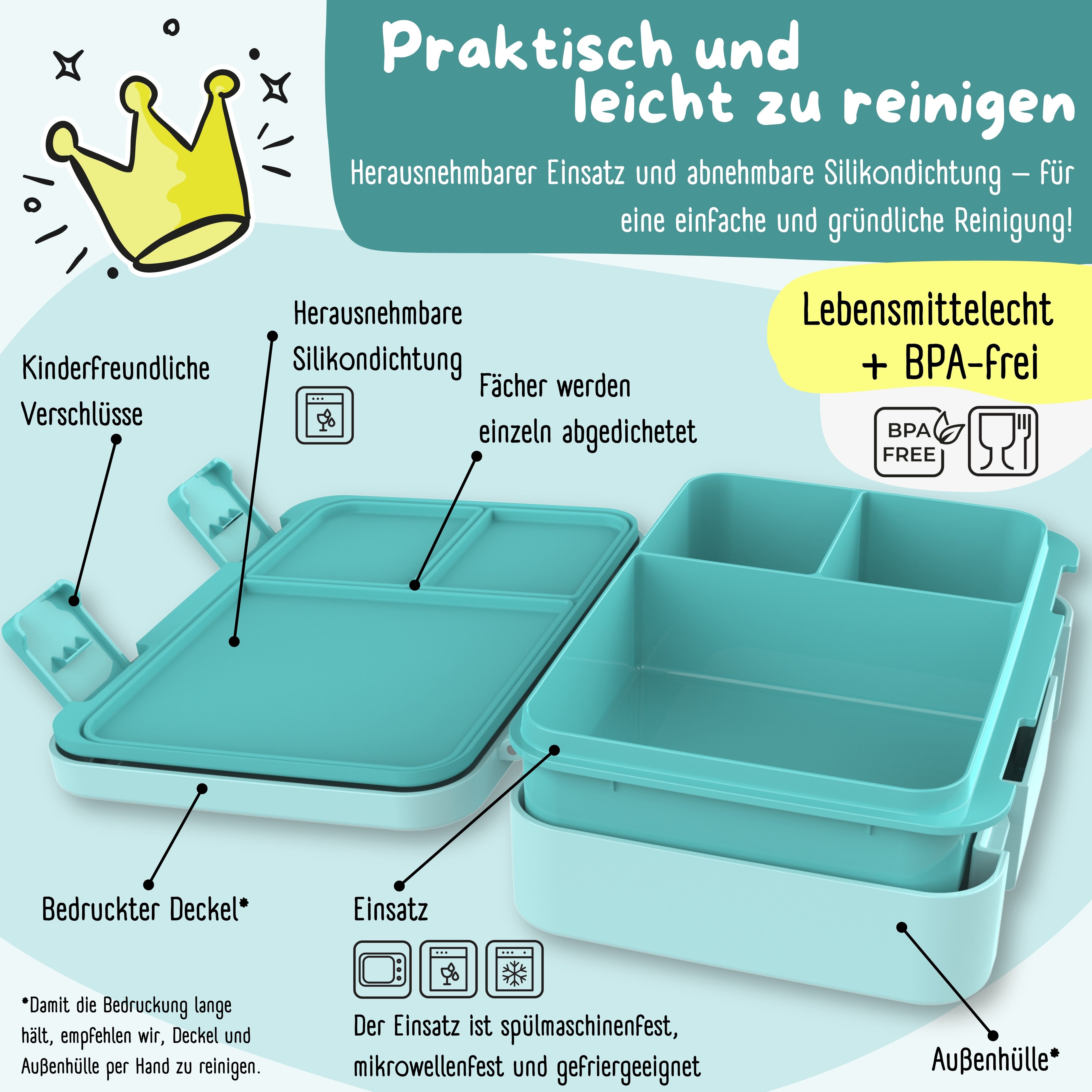 Brotdose mit Fächern, leicht & auslaufsicher - mint