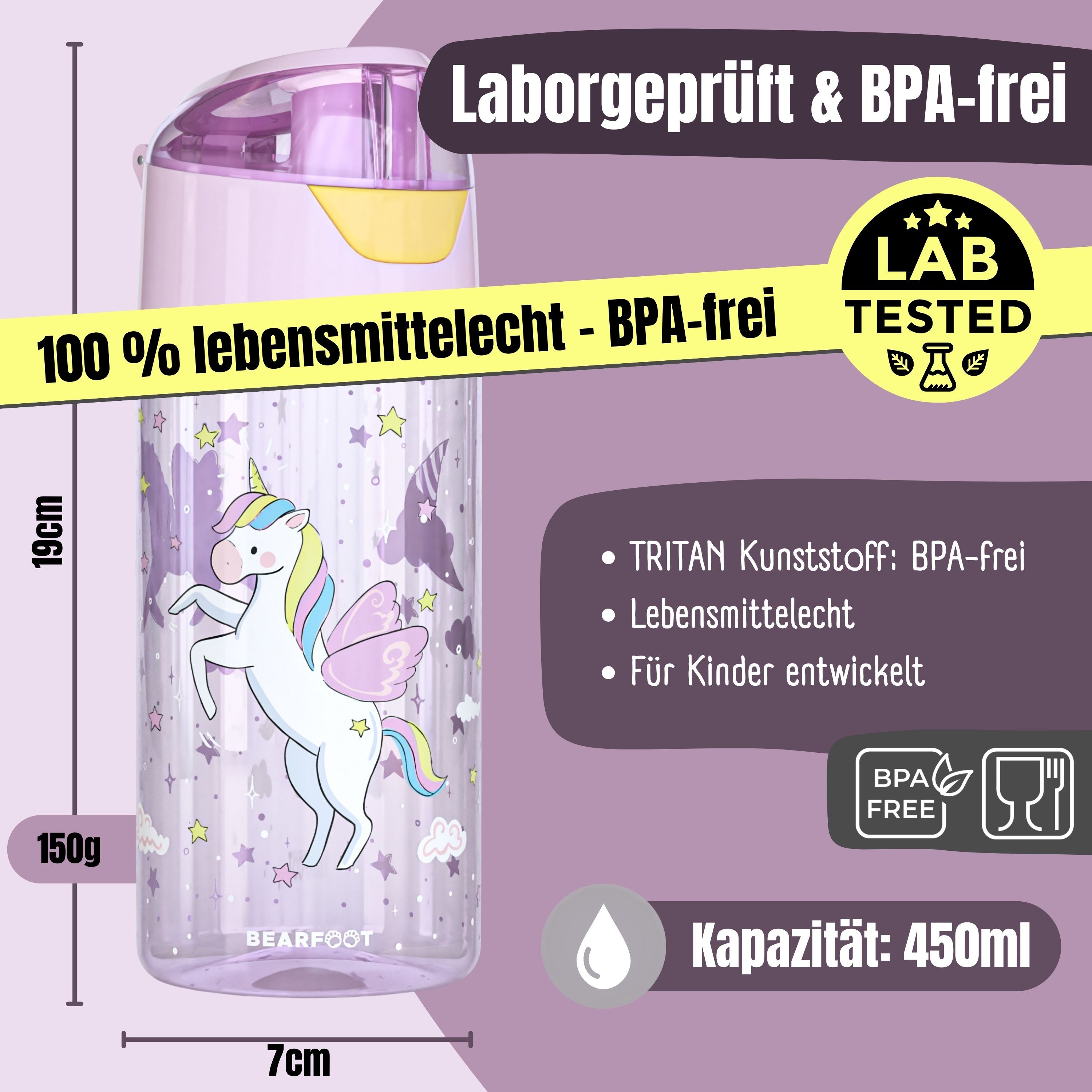 Kinderwaterfles, lichtgewicht waterfles - eenhoorn