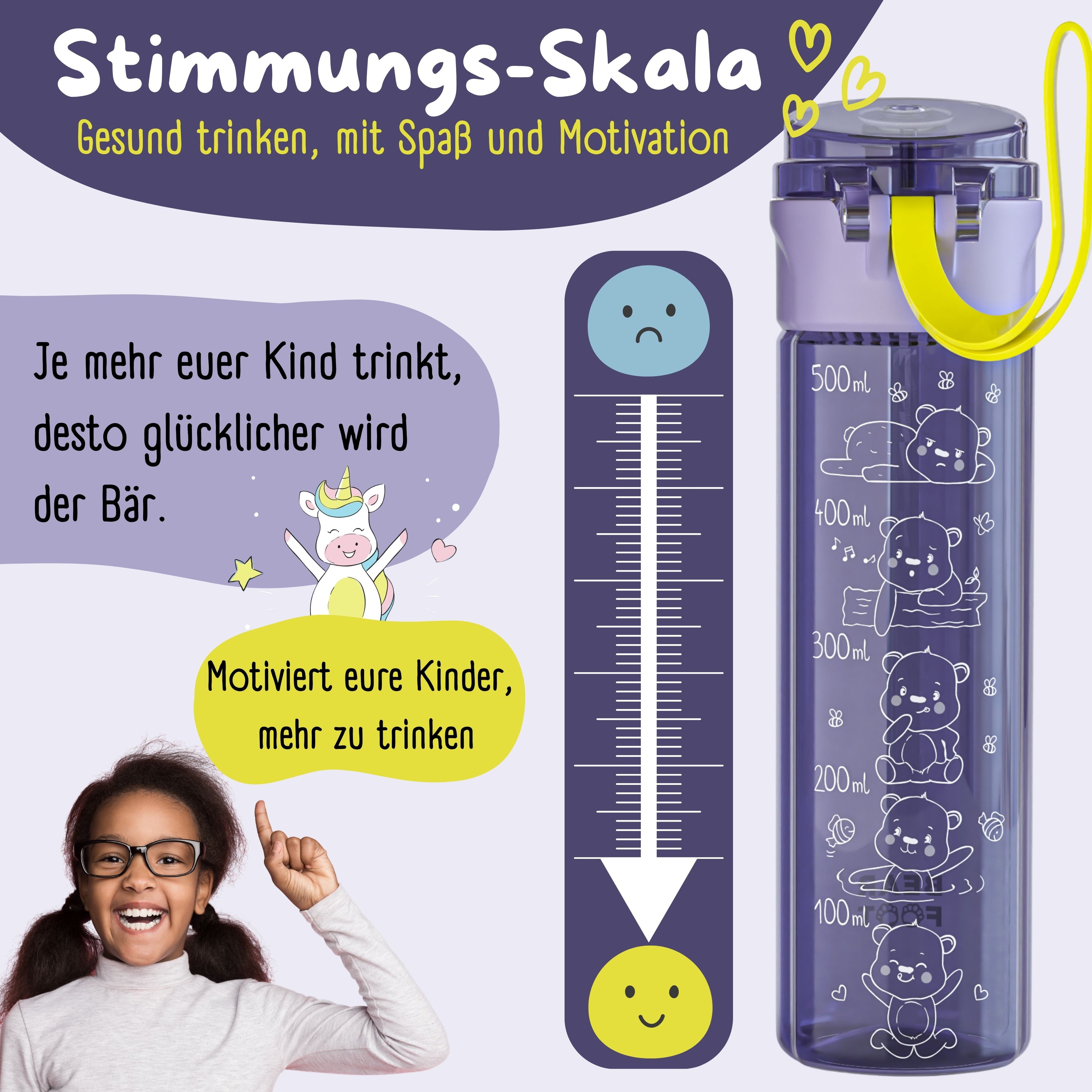 Trinkflasche Kinder, 500ml, leicht - Logo-lila