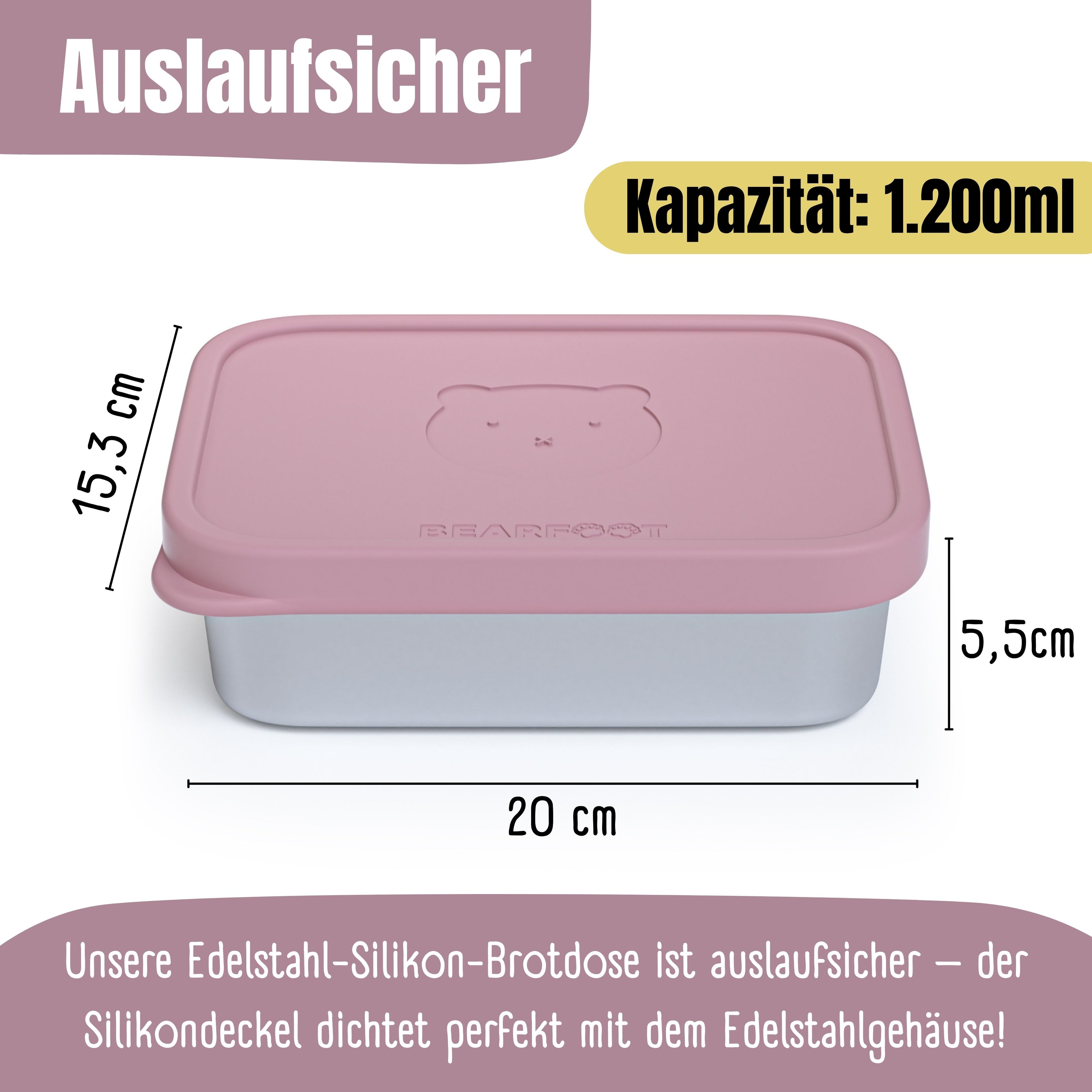 Brotdose Kinder Edelstahl mit Silikoneinsatz - Rosa