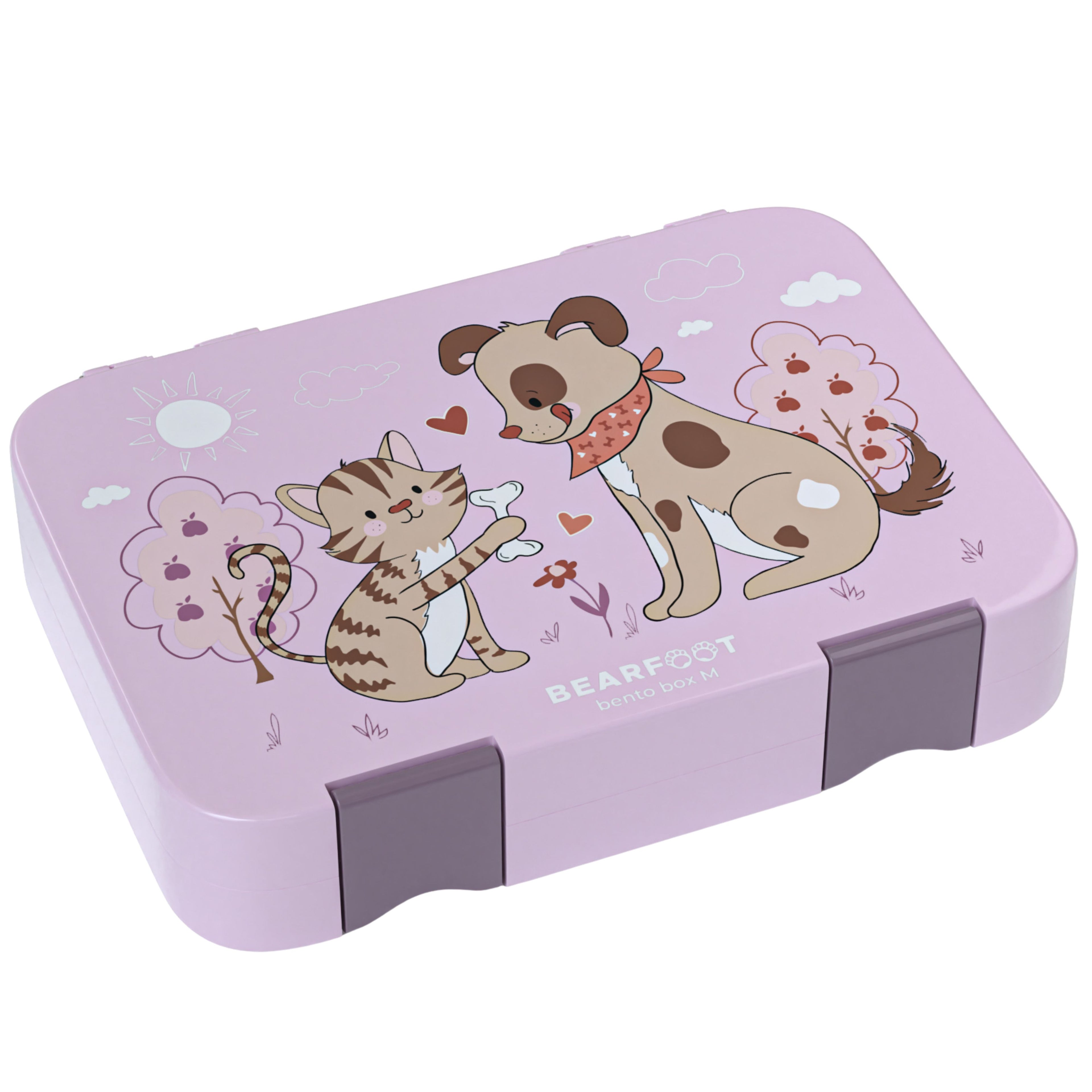 Brotdose Kinder mit Fächern, Lunchbox - Hund&Katze lila