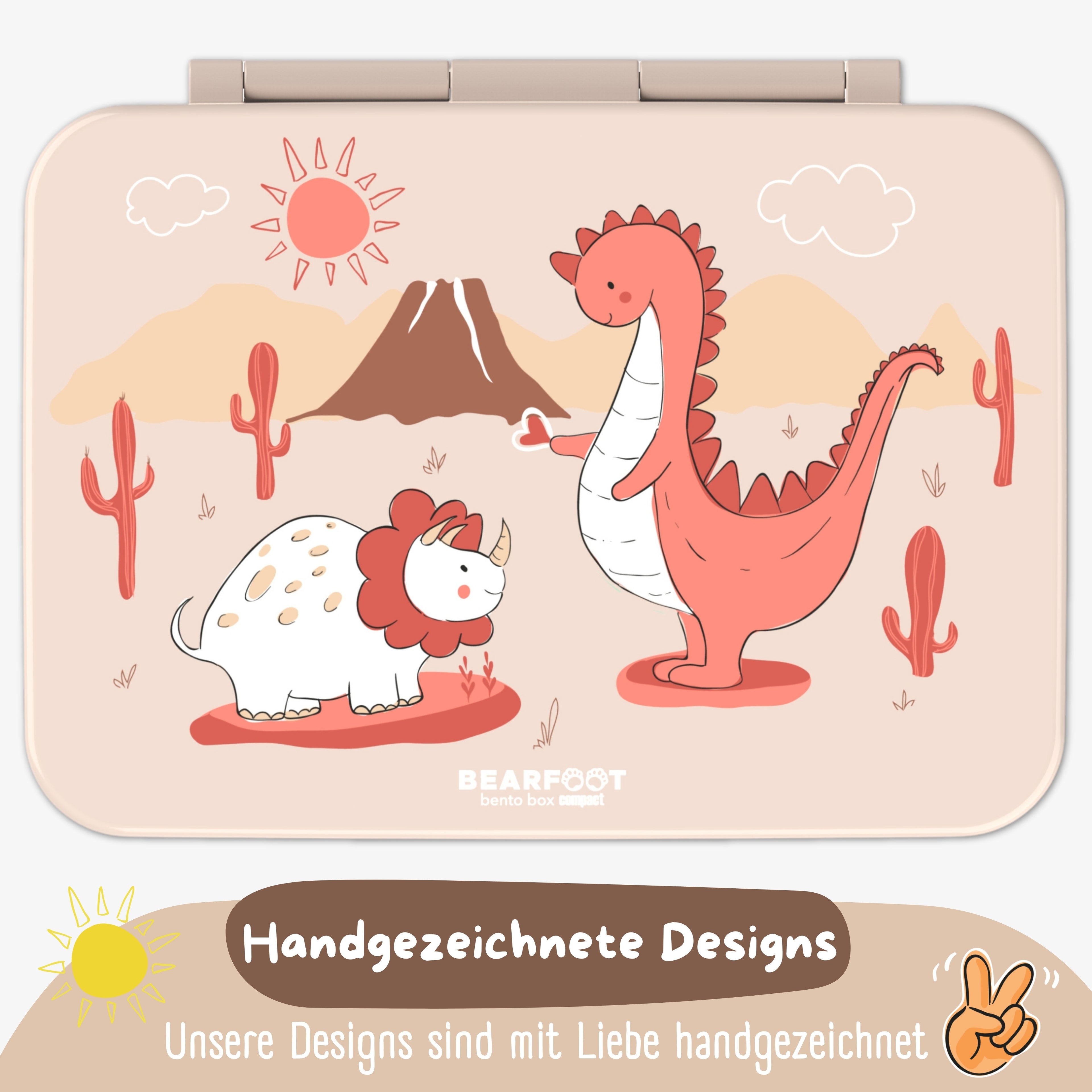 Brotdose mit Fächern, leicht & auslaufsicher - Dino braun