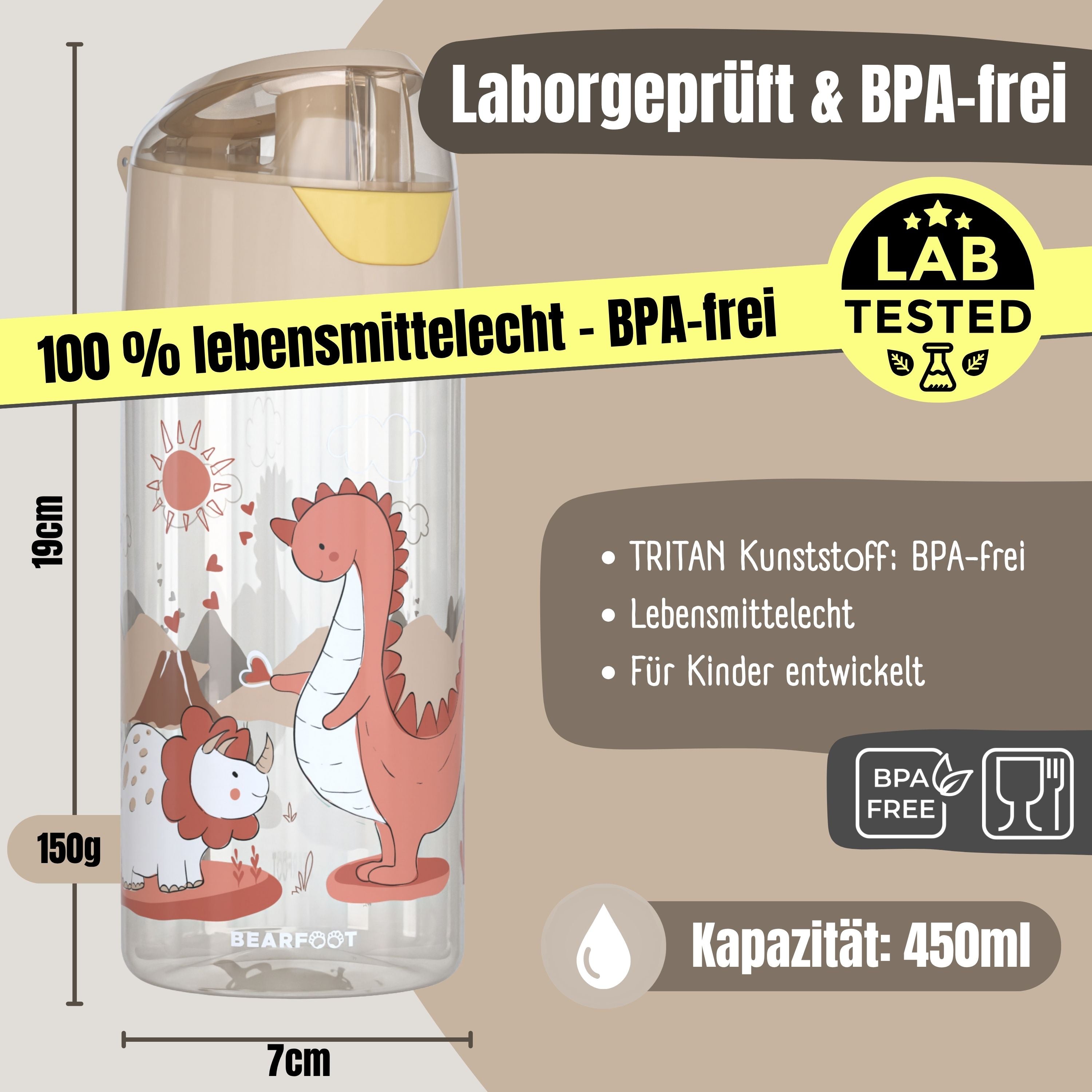 Trinkflasche Kinder, leichte Wasserflasche - Dinos