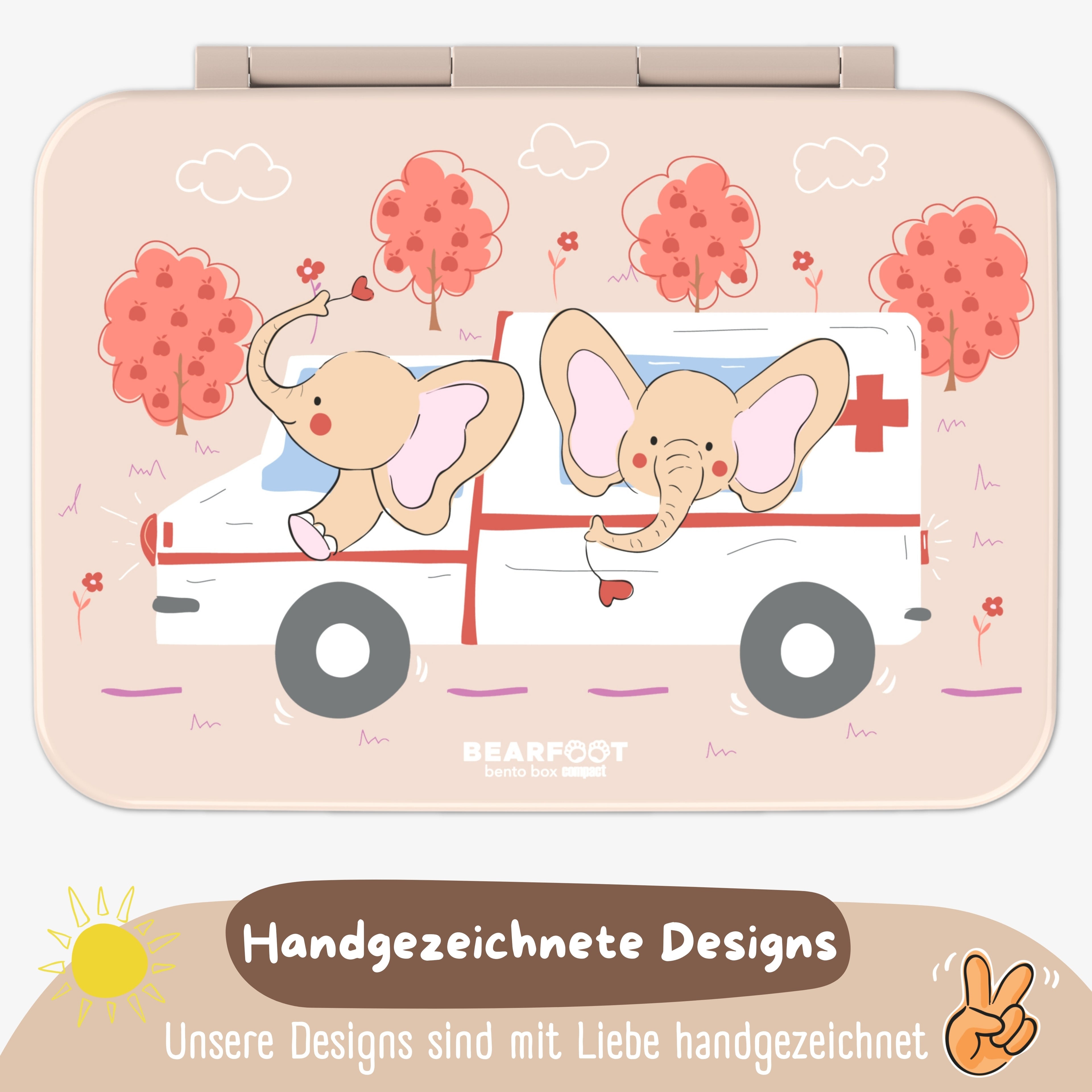 Brotdose mit Fächern, leicht & auslaufsicher - Kranklenwagen braun