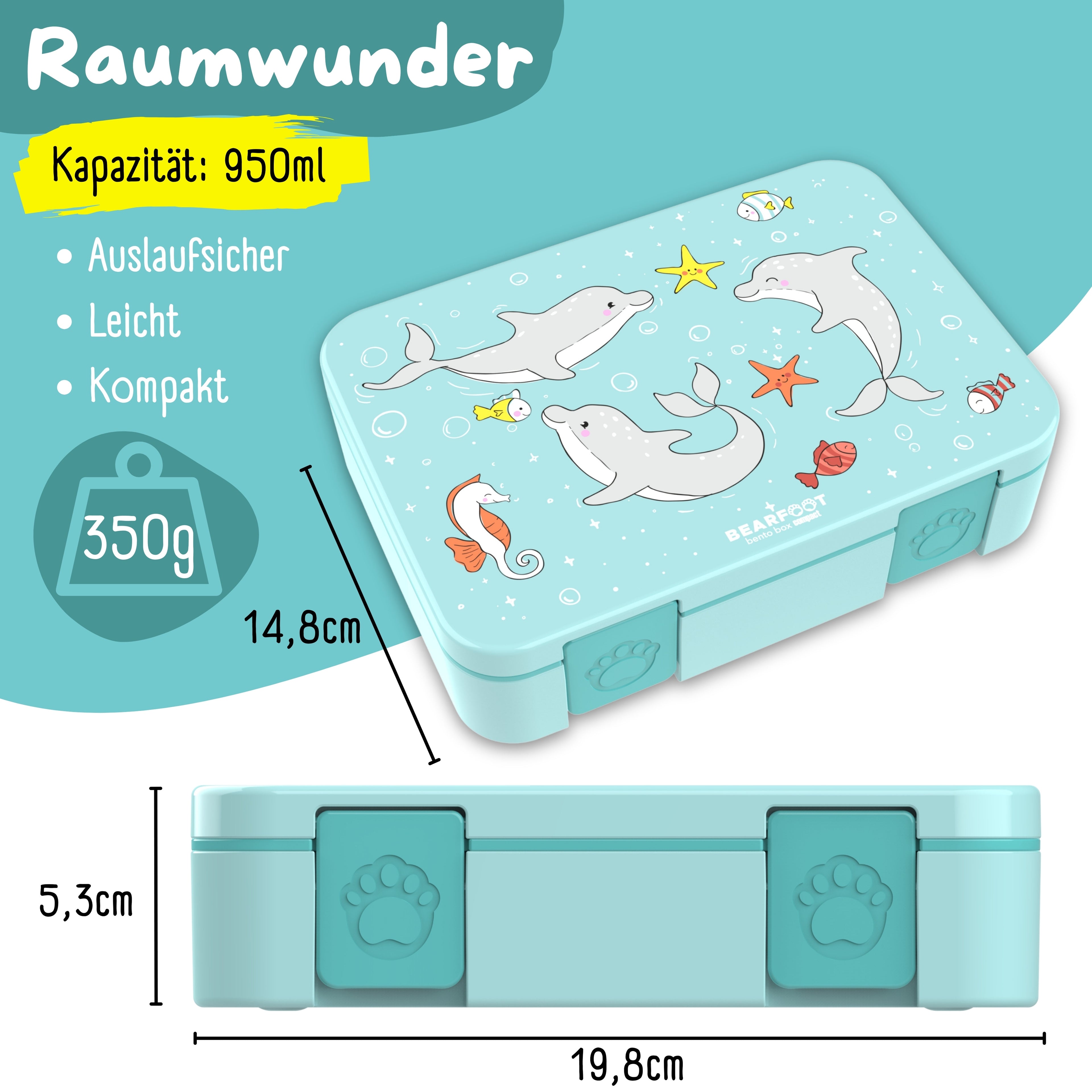 Brotdose mit Fächern, leicht & auslaufsicher - Delfin
