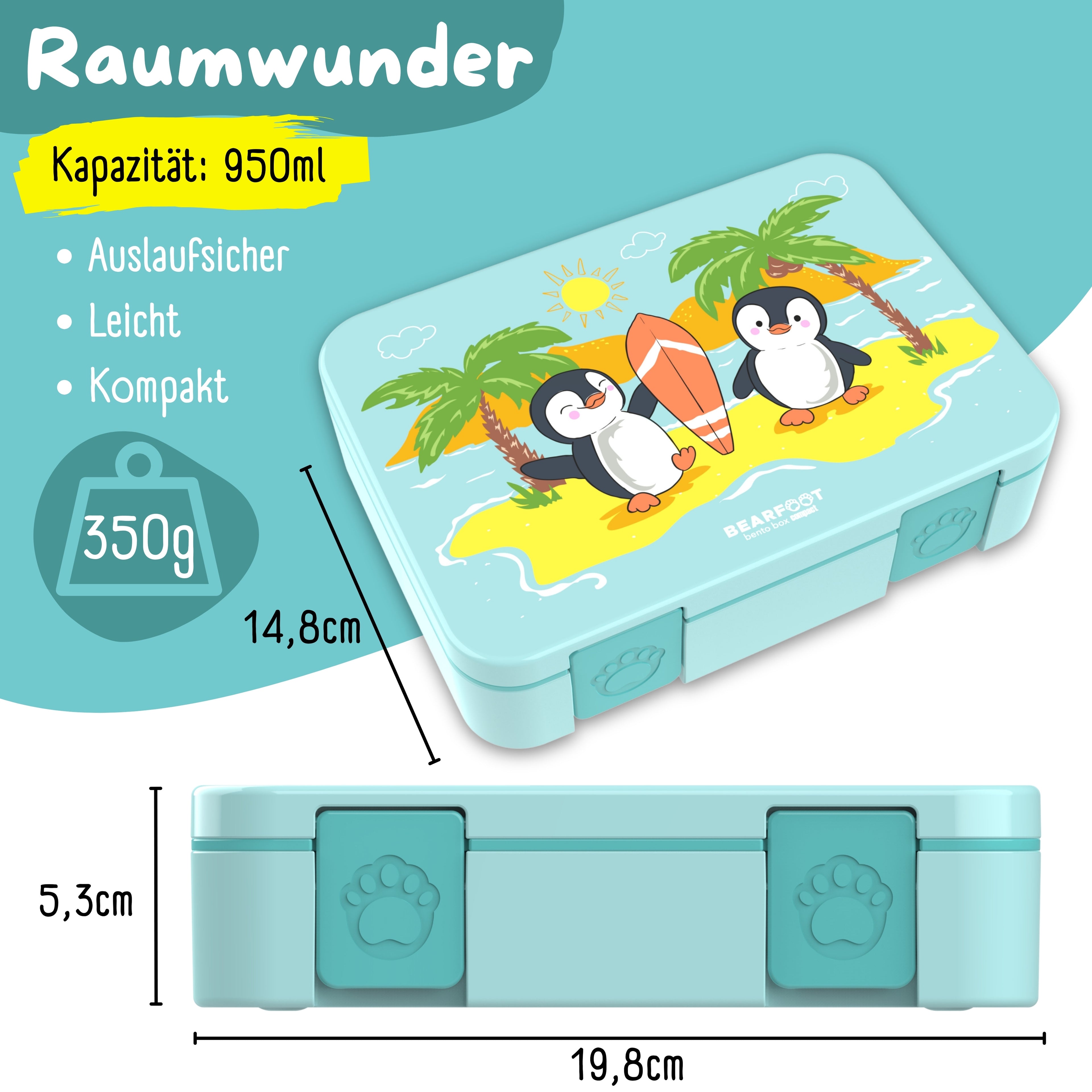 Brotdose mit Fächern, leicht & auslaufsicher - Pinguin