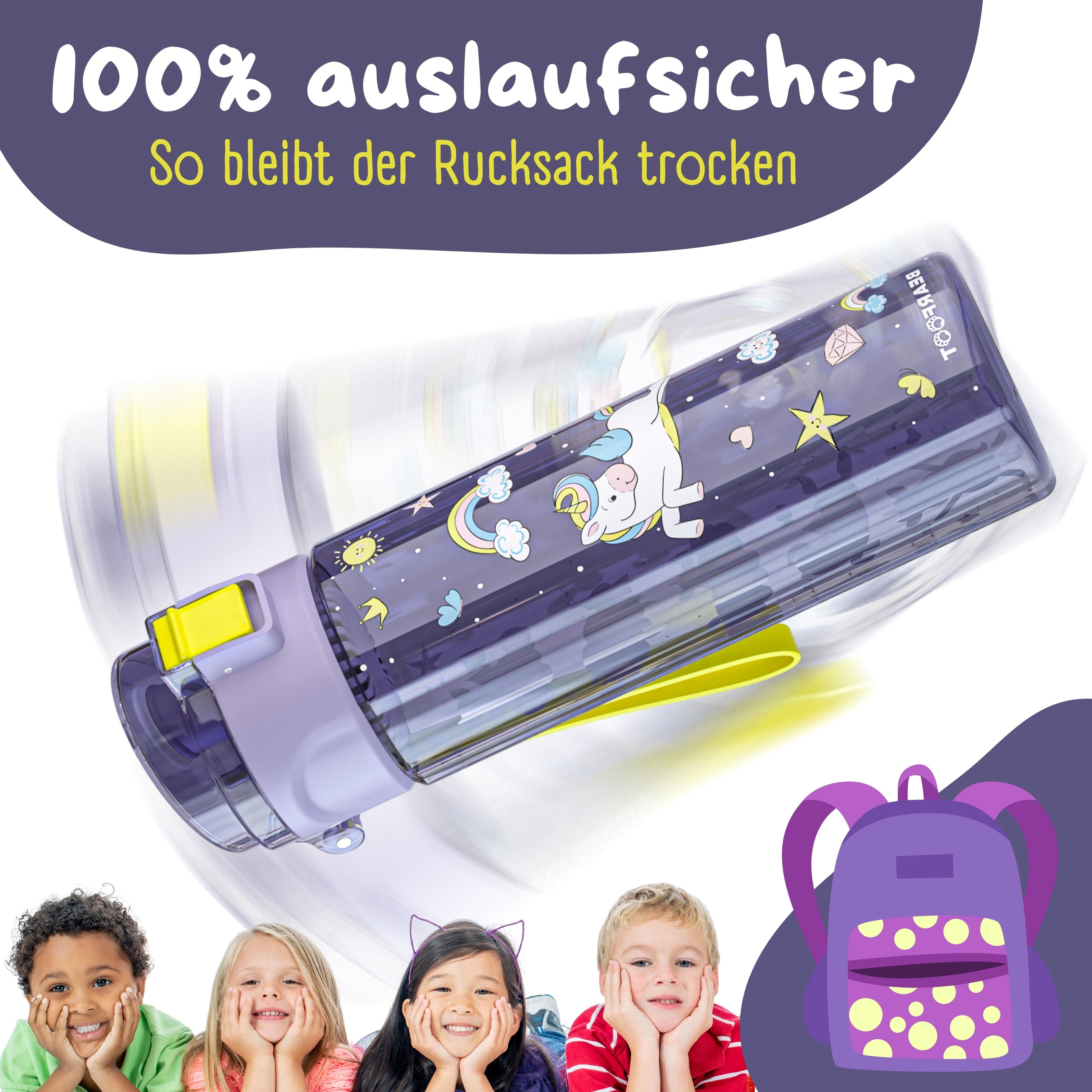 Kinderdrinkfles, 500 ml, lichtgewicht waterfles - eenhoorn